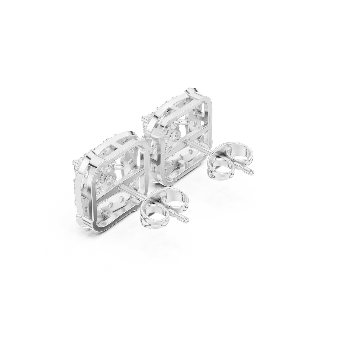 Cushion Square Pave Halo Diamond Stud Earrings