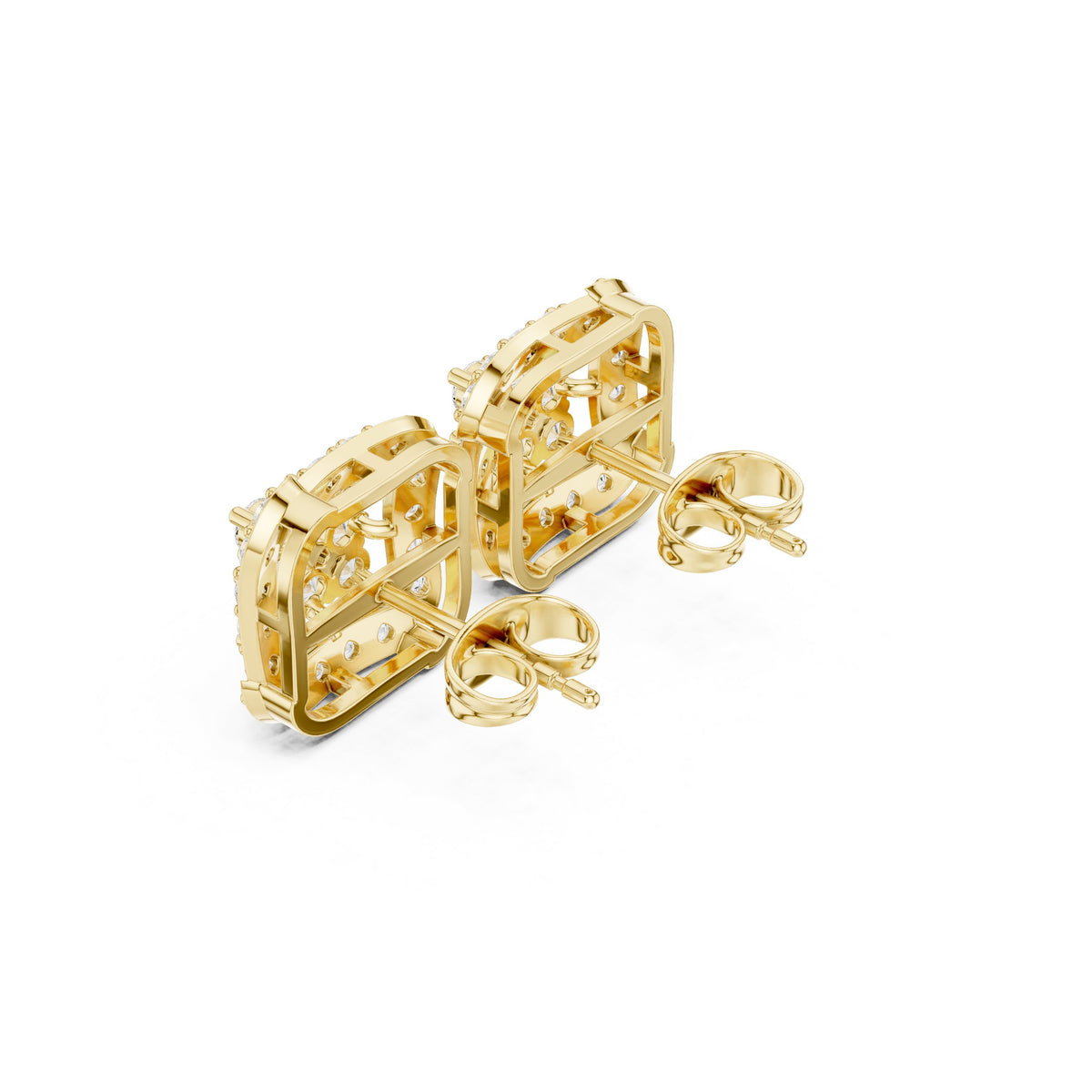 Cushion Square Pave Halo Diamond Stud Earrings
