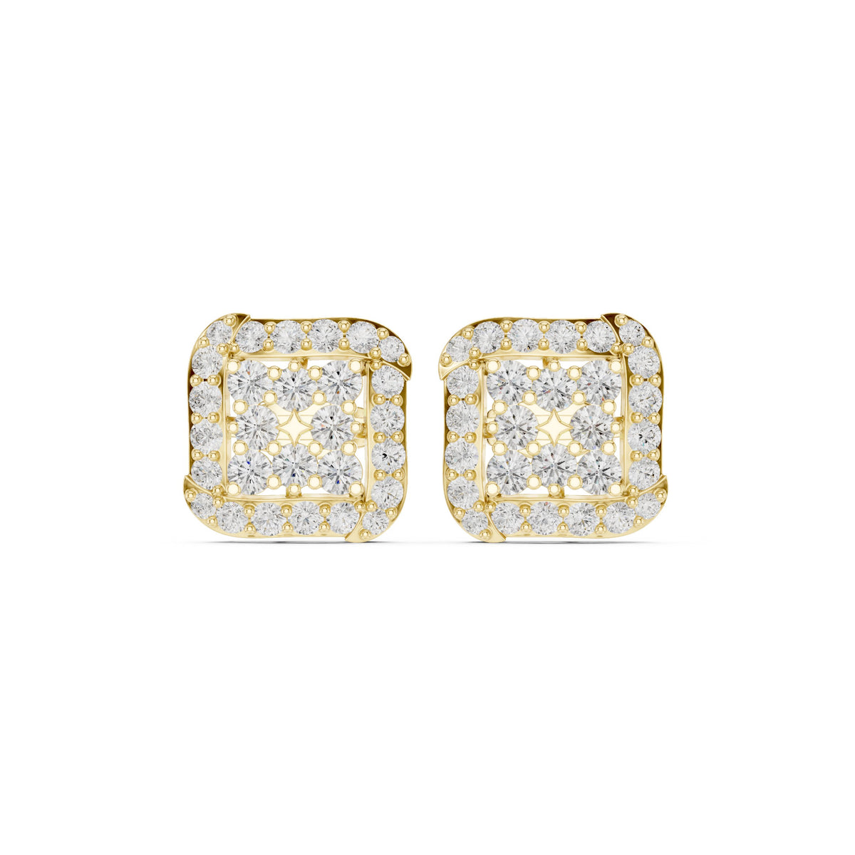 Cushion Square Pave Halo Diamond Stud Earrings