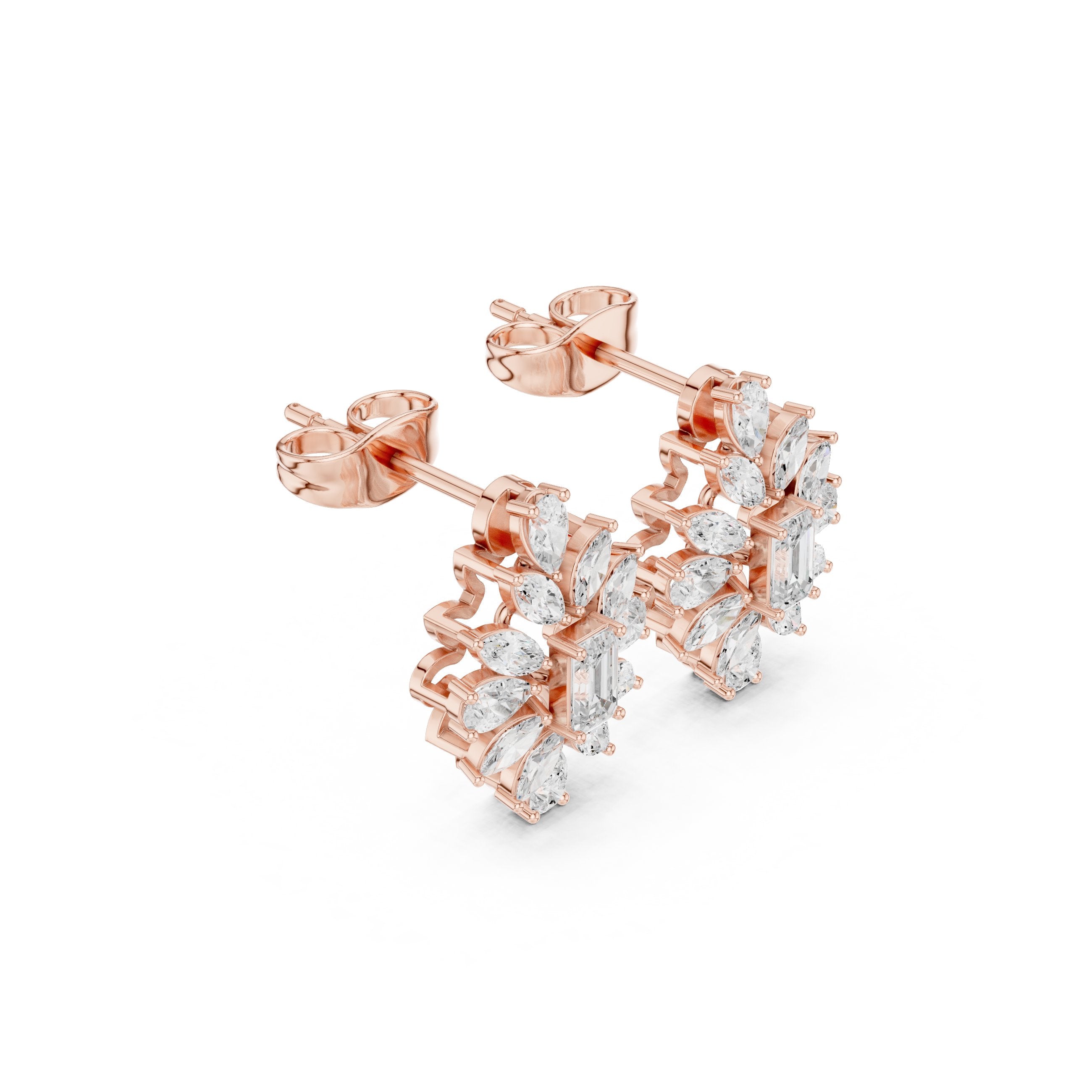 Emerald Illusion Set Diamond Stud Earrings in Rose Gold - VYKA Diamonds