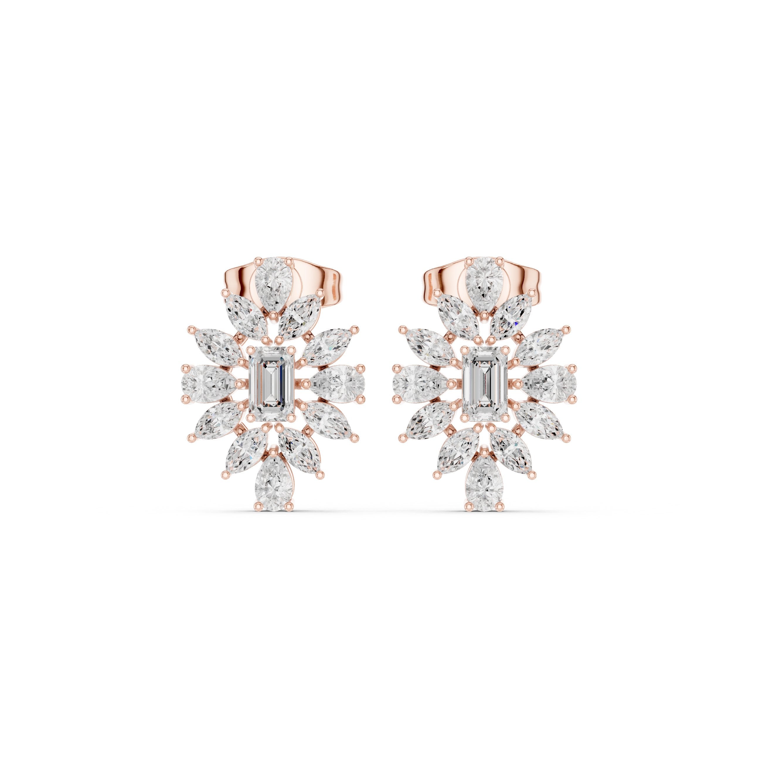 Emerald Illusion Set Diamond Stud Earrings in Rose Gold - VYKA Diamonds