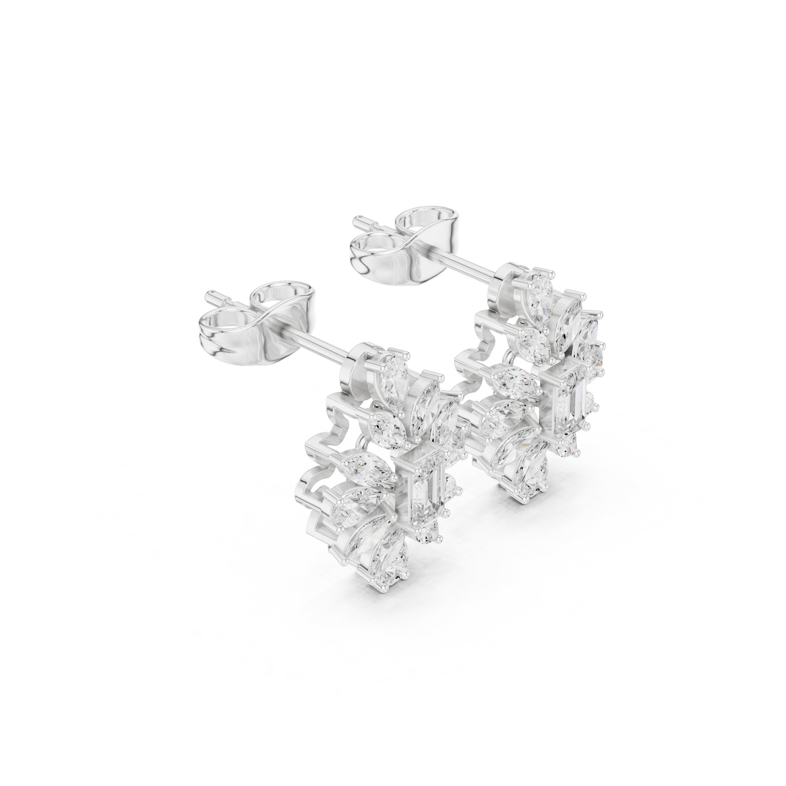 Emerald Illusion Set Diamond Stud Earrings in White Gold - VYKA Diamonds