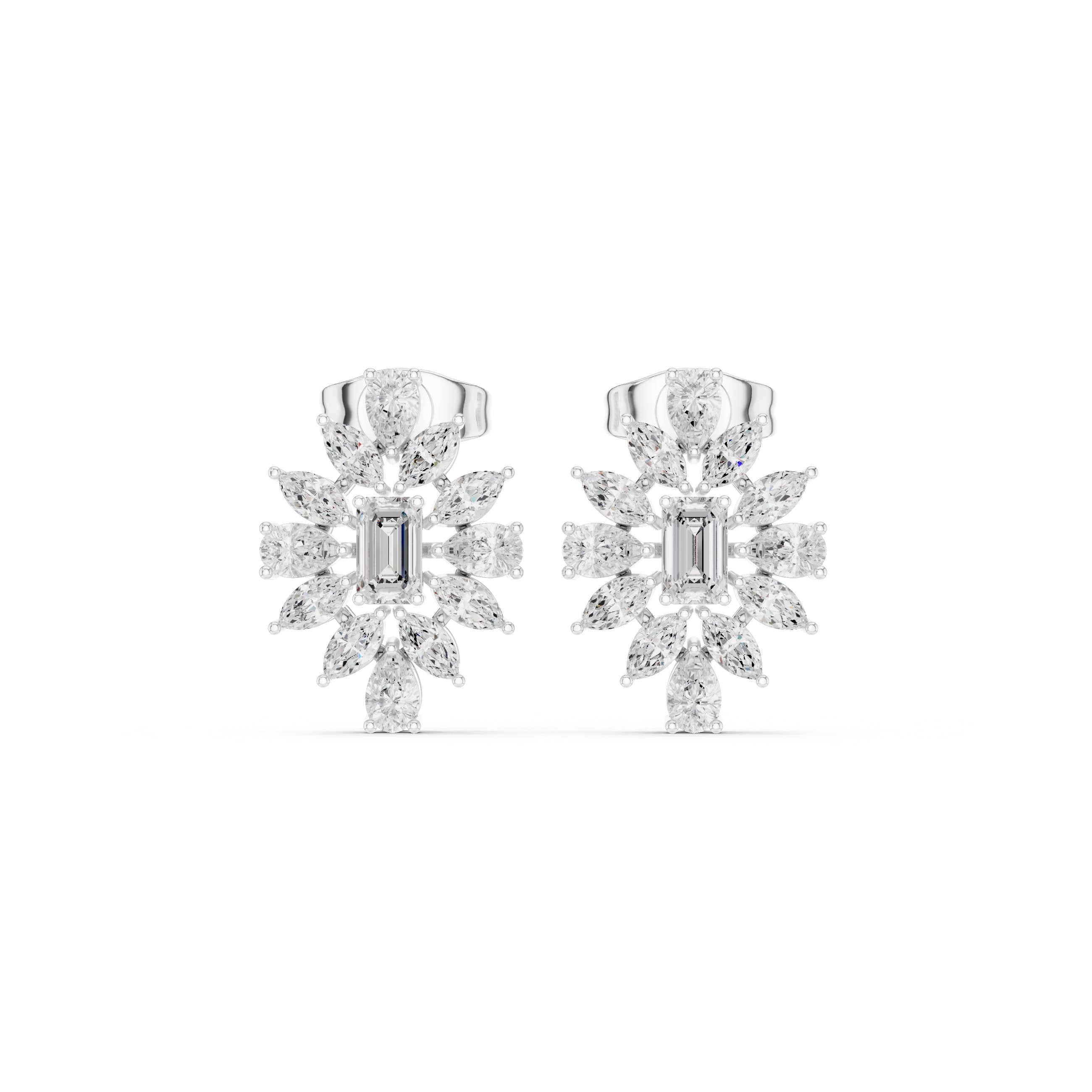 Emerald Illusion Set Diamond Stud Earrings in White Gold - VYKA Diamonds