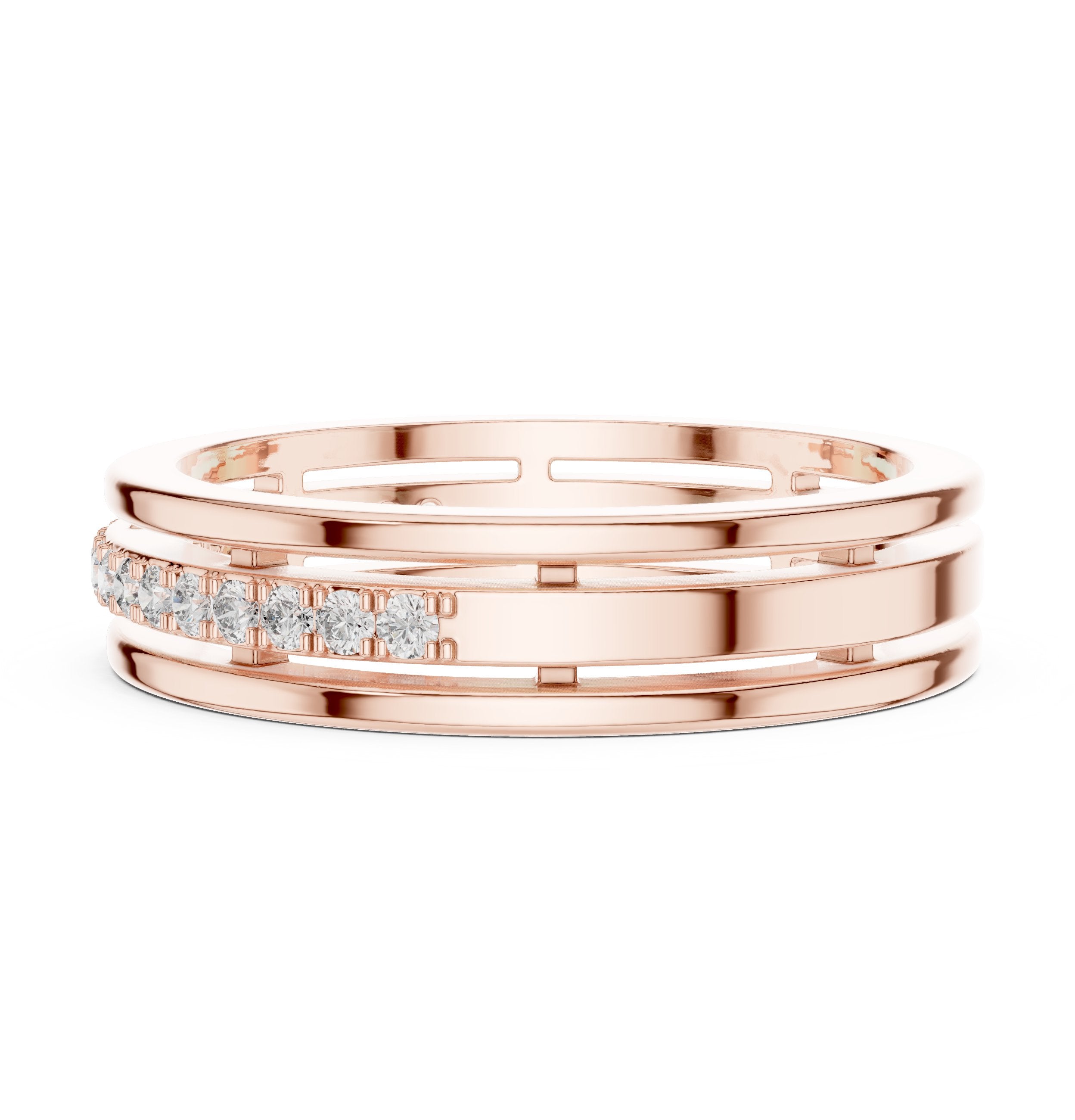 Round Diamond Channel Set Anniversary Band in Rose Gold - VYKA Diamonds