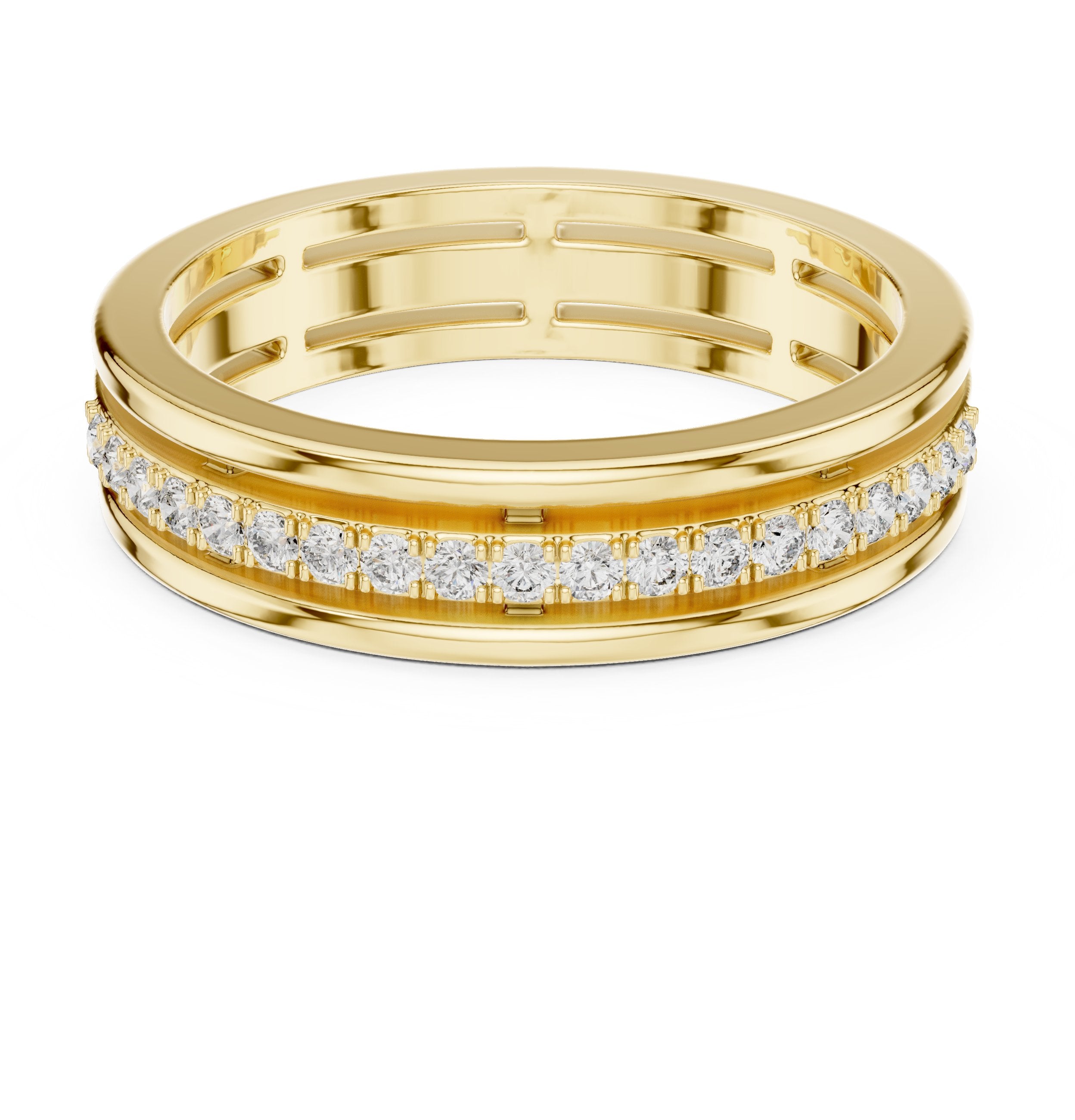 Round Diamond Channel Set Anniversary Band in Yellow Gold - VYKA Diamonds