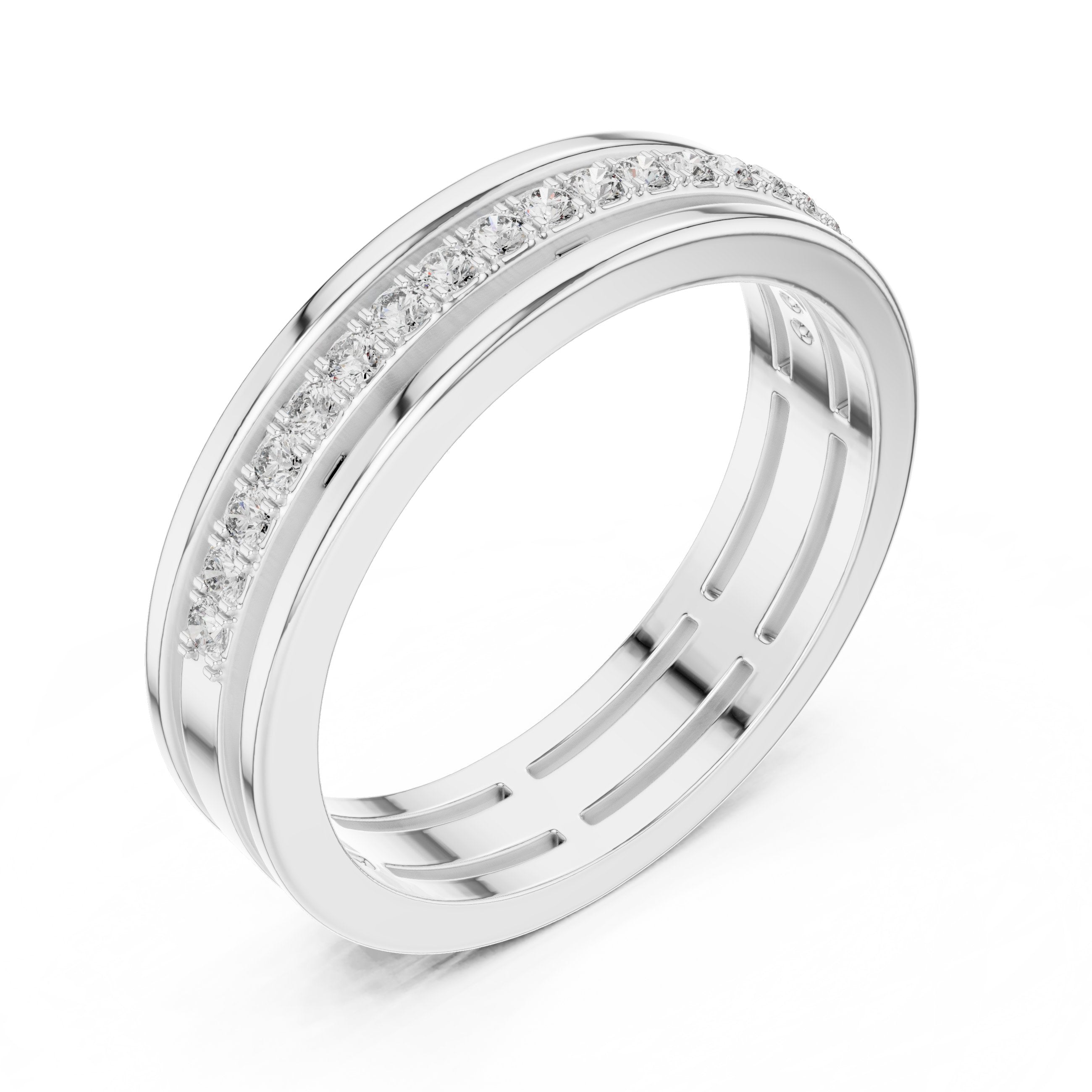 Round Diamond Channel Set Anniversary Band in White Gold - VYKA Diamonds