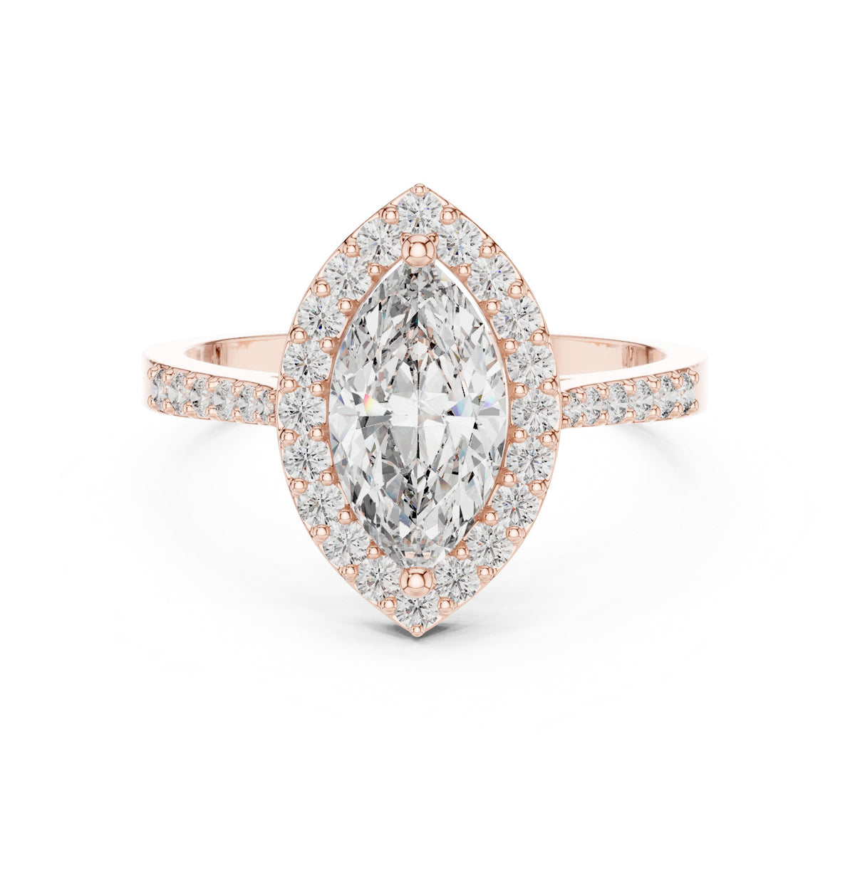Marquise Cut Halo Engagement Ring with Pavé Band