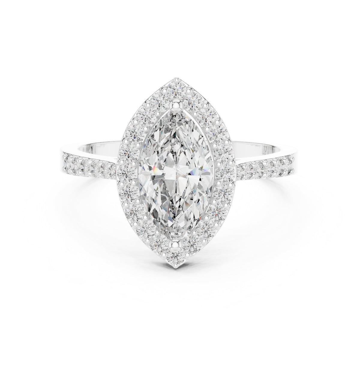 Marquise Cut Halo Engagement Ring with Pavé Band