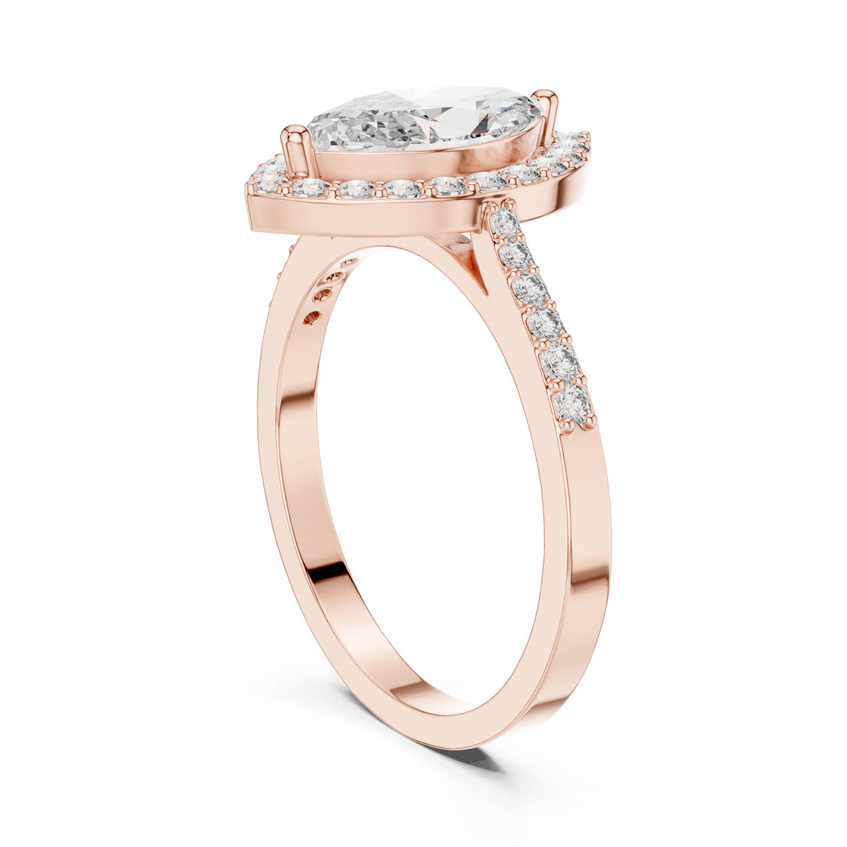 Marquise Cut Halo Engagement Ring with Pavé Band