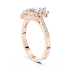 Marquise Cut Halo Engagement Ring with Pavé Band