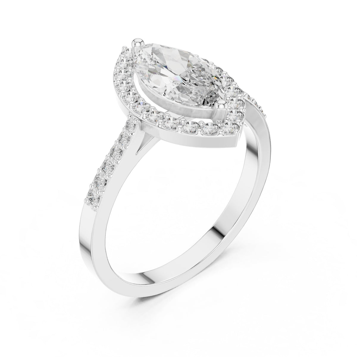 Marquise Cut Halo Engagement Ring with Pavé Band