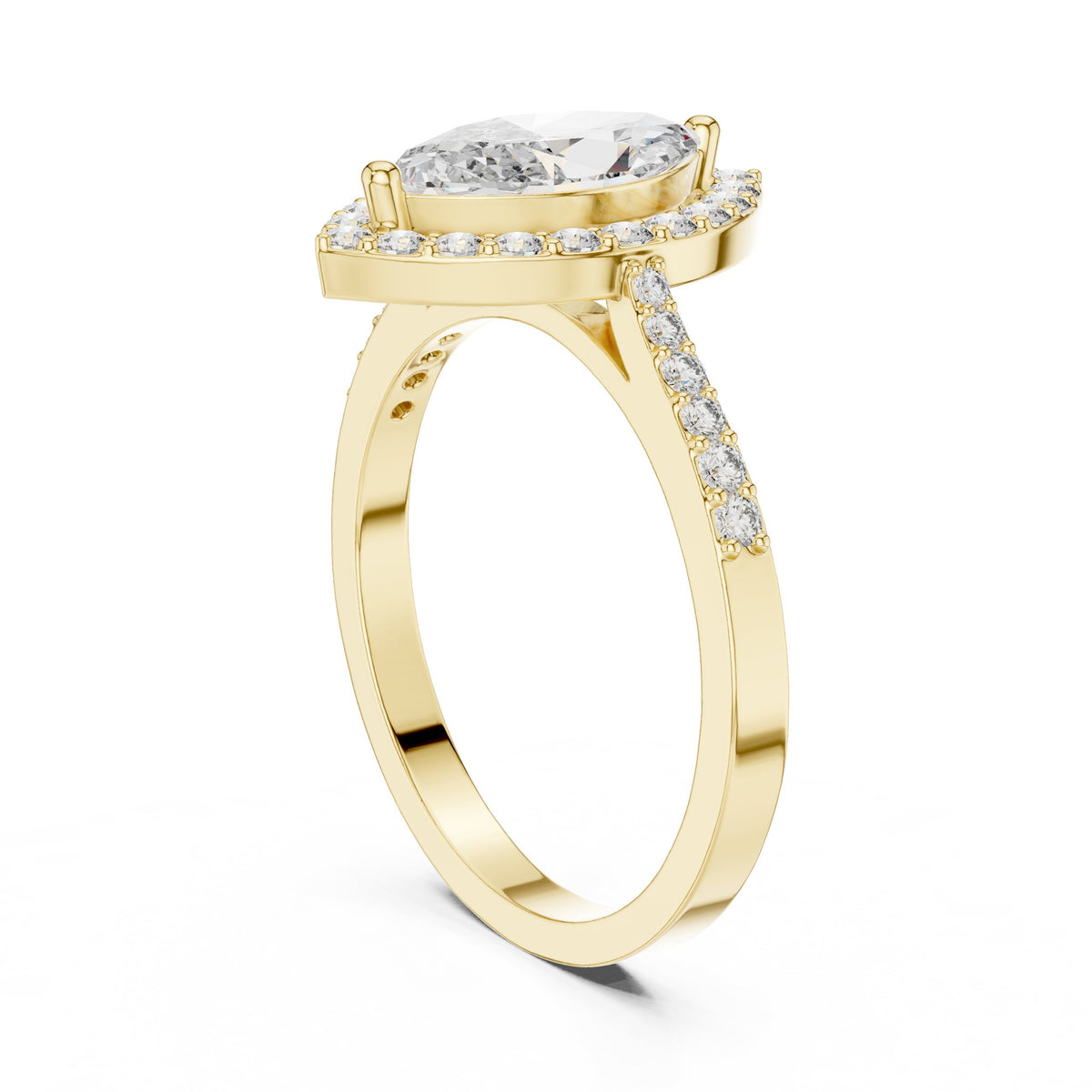 Marquise Cut Halo Engagement Ring with Pavé Band