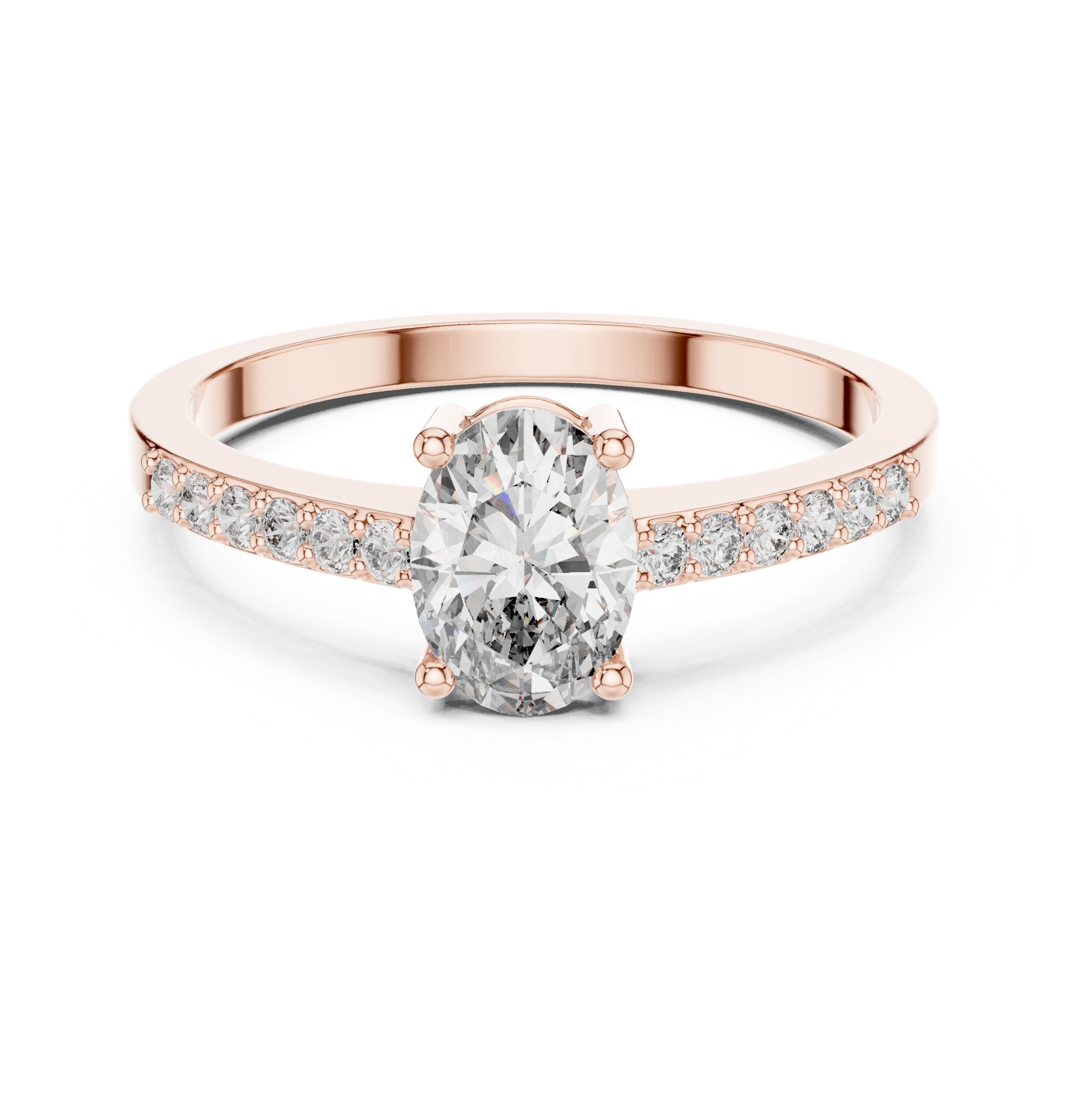 Oval Diamond Engagement Ring with Pavé Band in Rose Gold - VYKA Diamonds