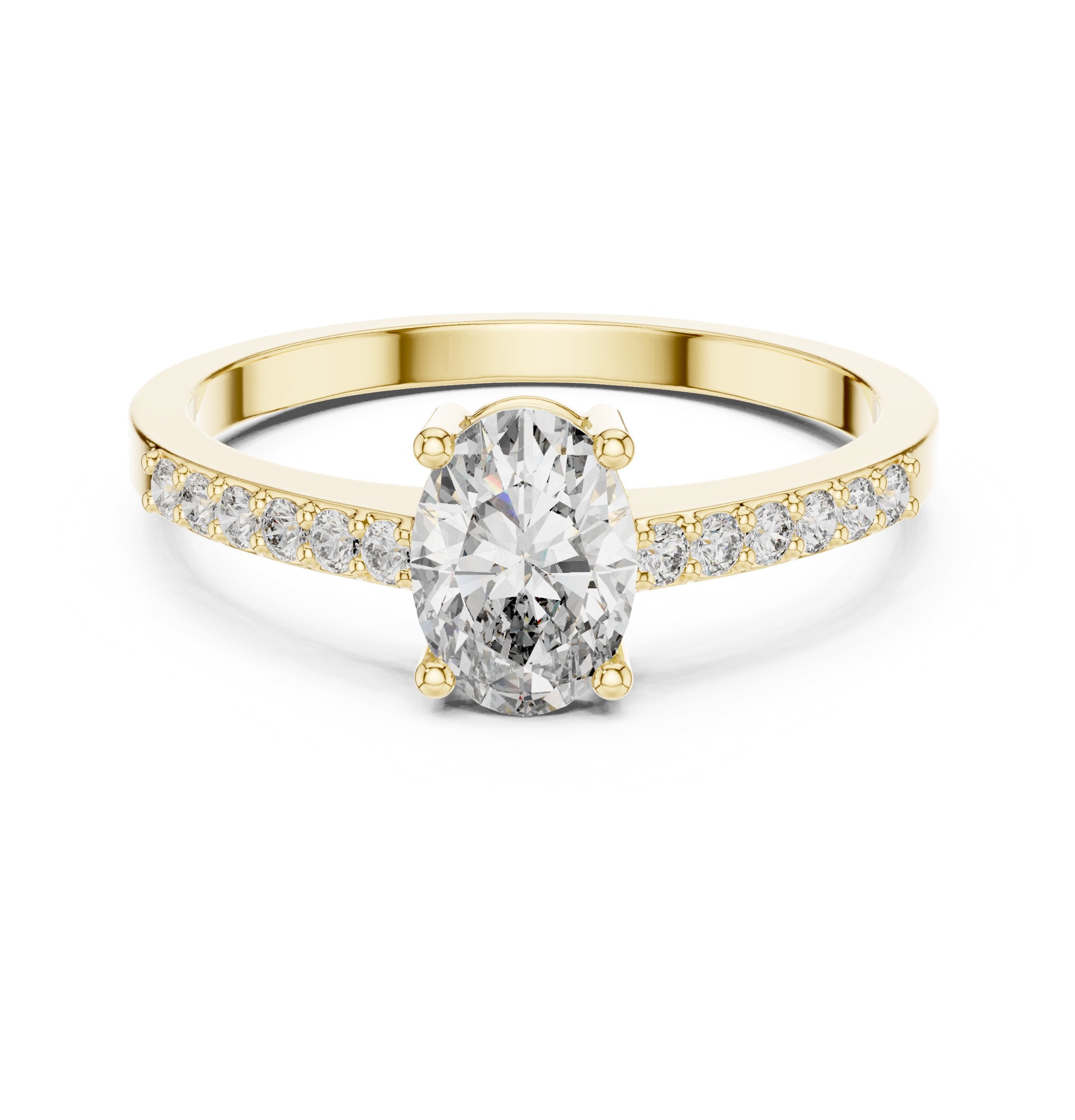 Oval Diamond Engagement Ring with Pavé Band in Yellow Gold - VYKA Diamonds