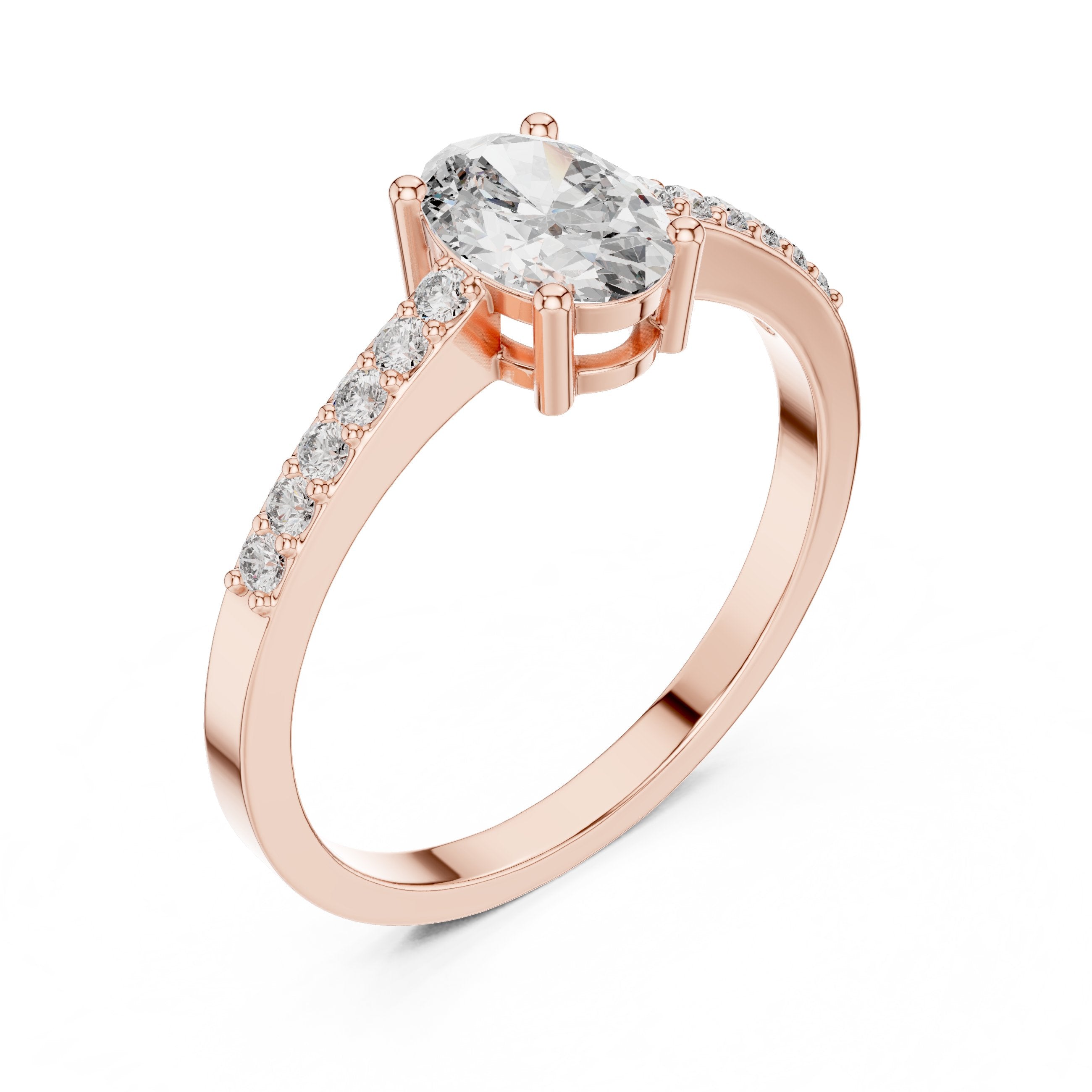 Oval Diamond Engagement Ring with Pavé Band in Rose Gold - VYKA Diamonds