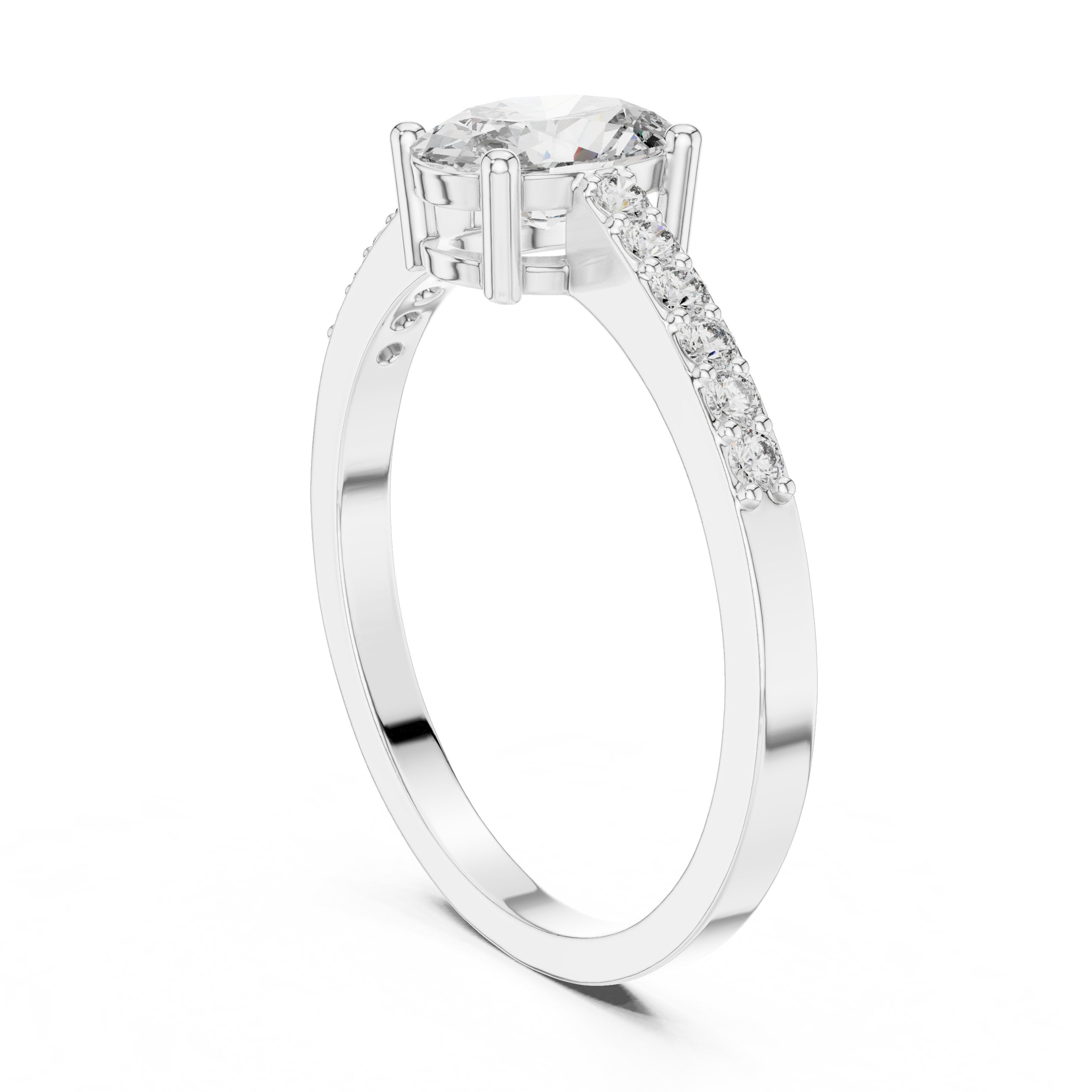 Oval Diamond Engagement Ring with Pavé Band in White Gold - VYKA Diamonds