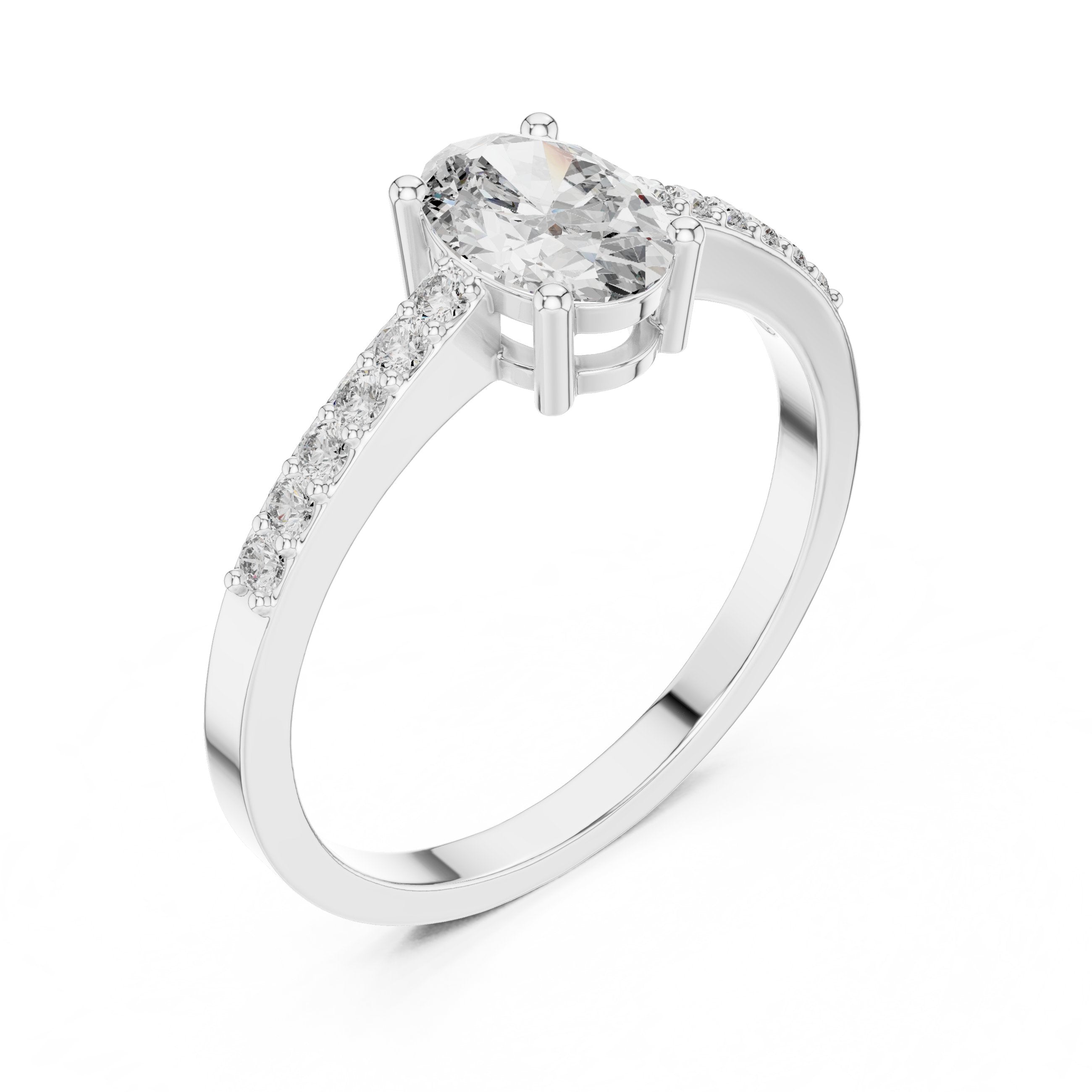 Oval Diamond Engagement Ring with Pavé Band in White Gold - VYKA Diamonds