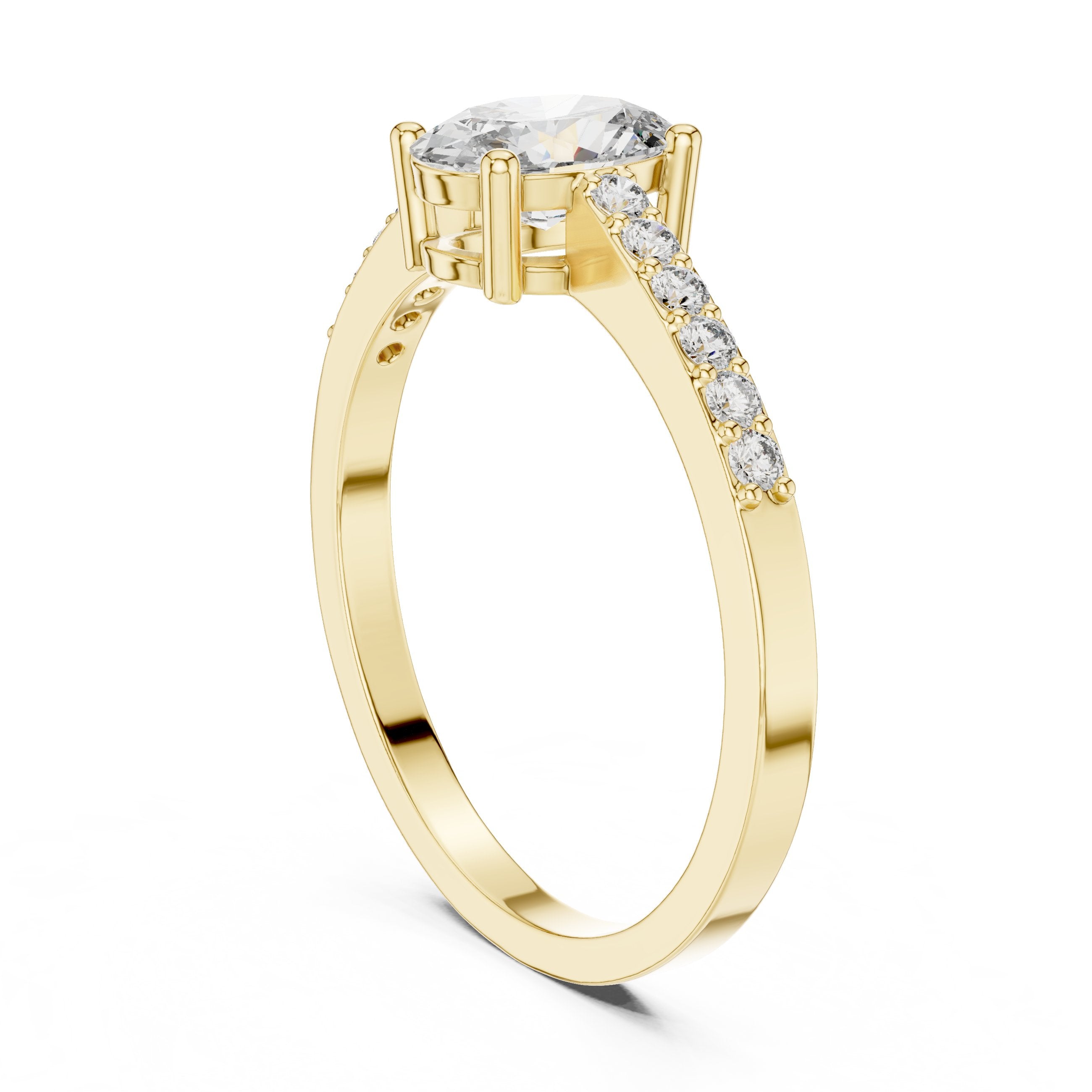 Oval Diamond Engagement Ring with Pavé Band in Yellow Gold - VYKA Diamonds