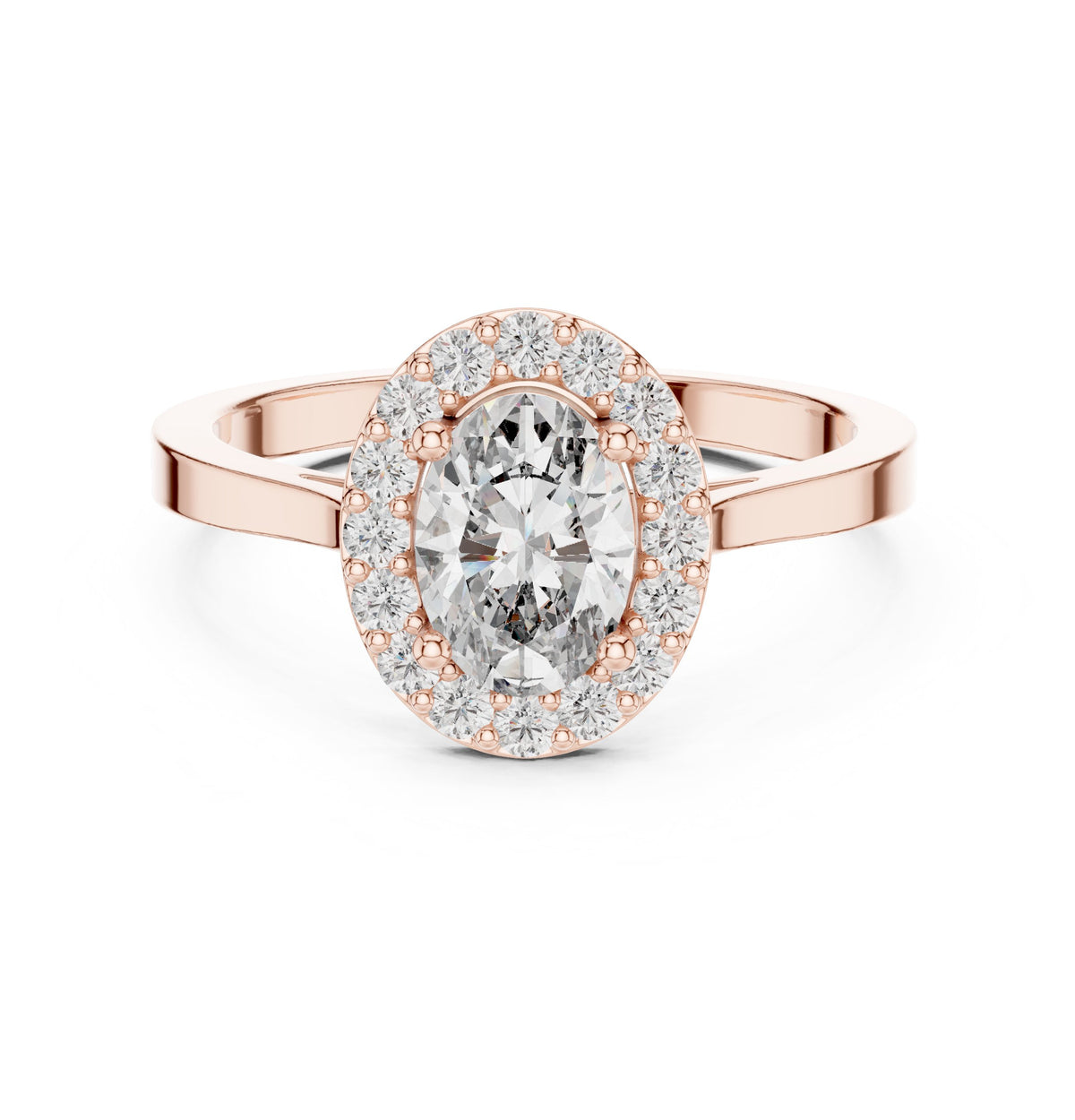 Oval Diamond Halo Engagement Ring with Plain Band