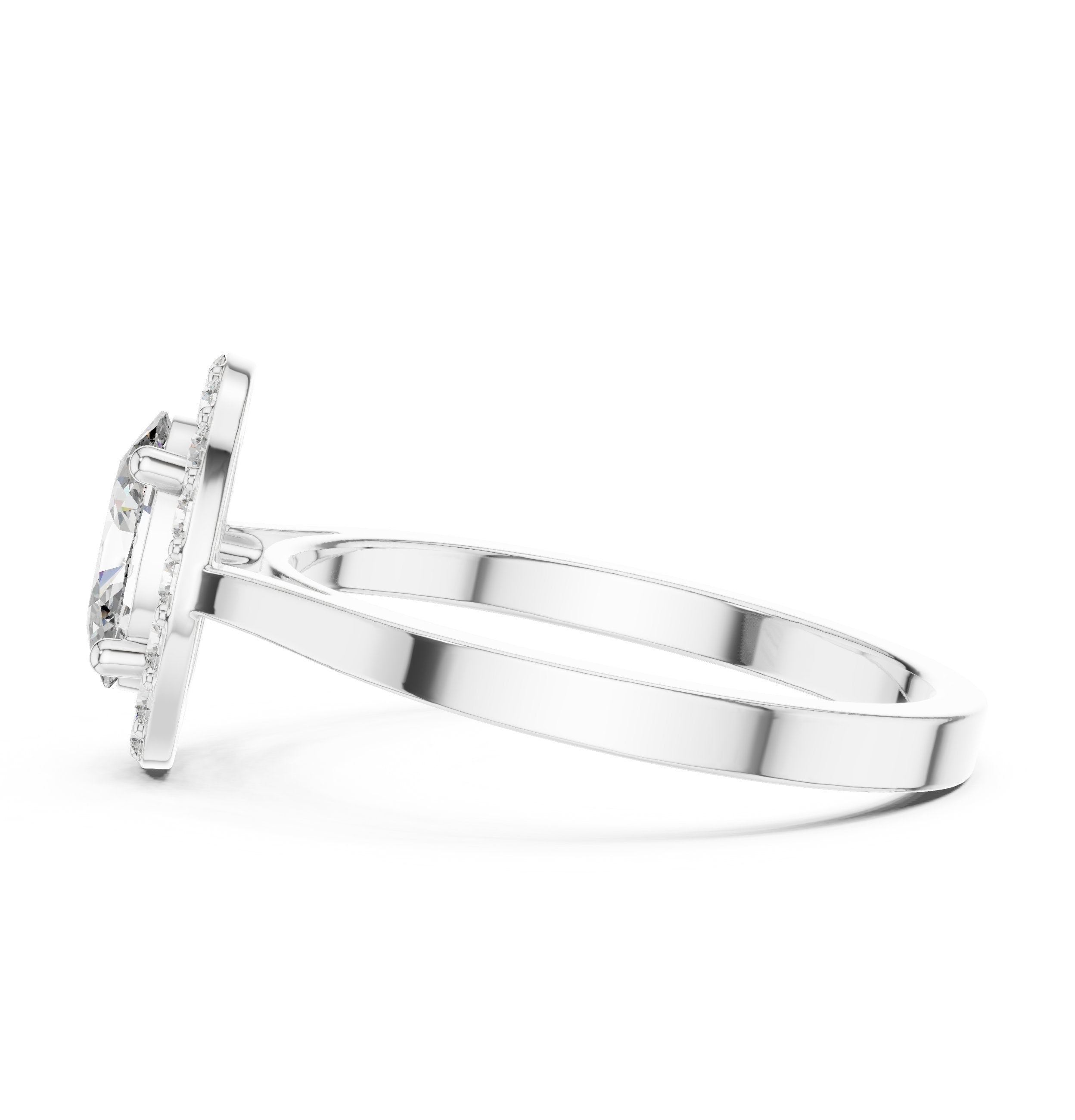 Oval Diamond Halo Engagement Ring with Plain Band in White Gold - VYKA Diamonds