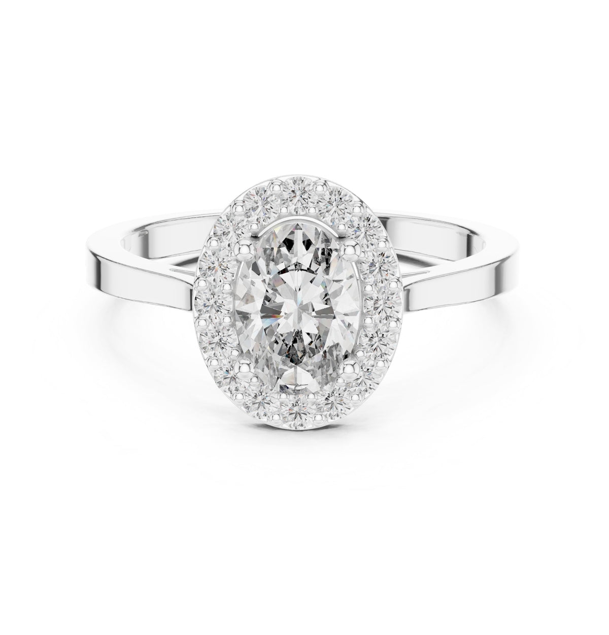Oval Diamond Halo Engagement Ring with Plain Band