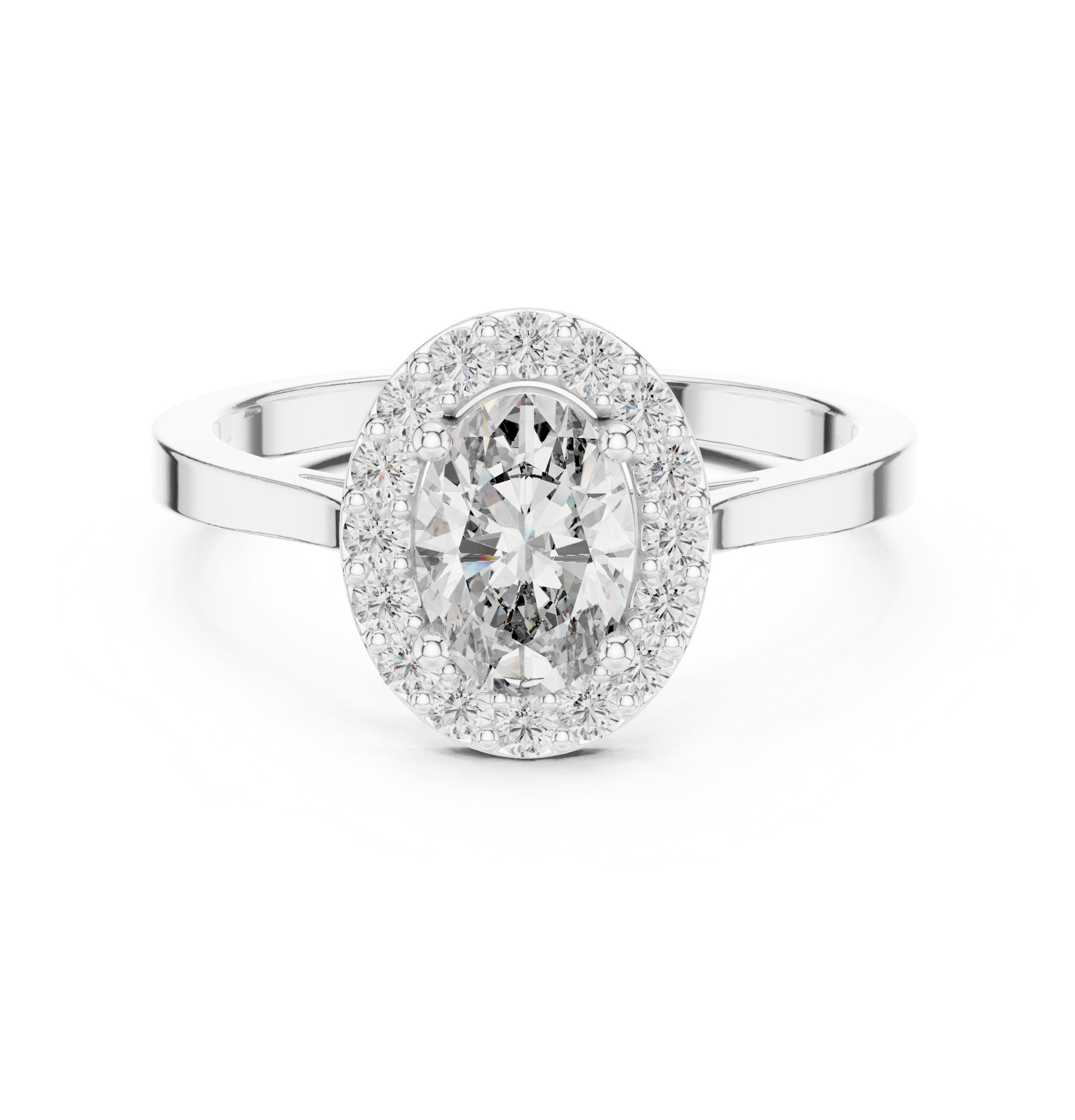 Oval Diamond Halo Engagement Ring with Plain Band in White Gold - VYKA Diamonds