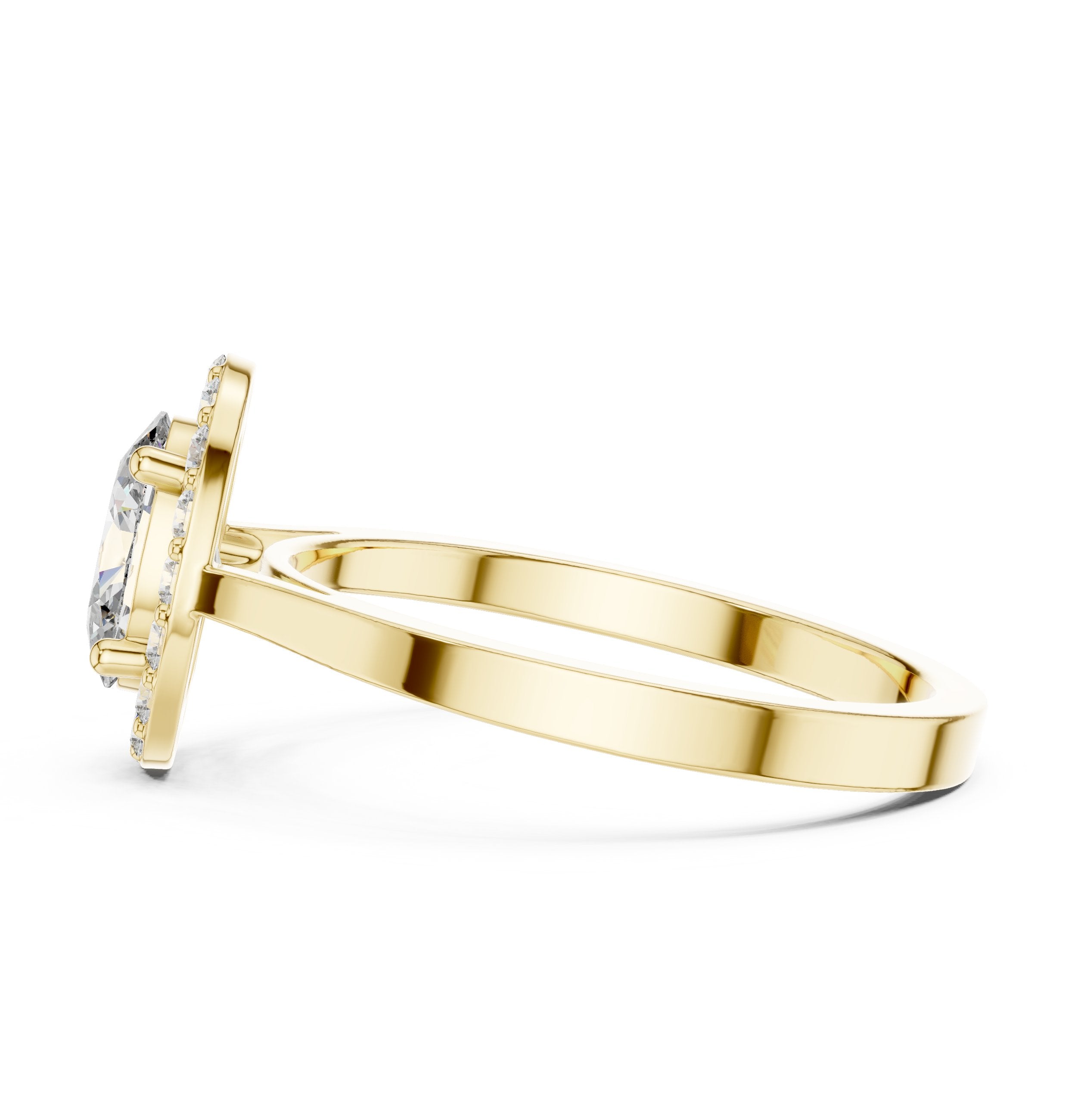 Oval Diamond Halo Engagement Ring with Plain Band in Yellow Gold - VYKA Diamonds