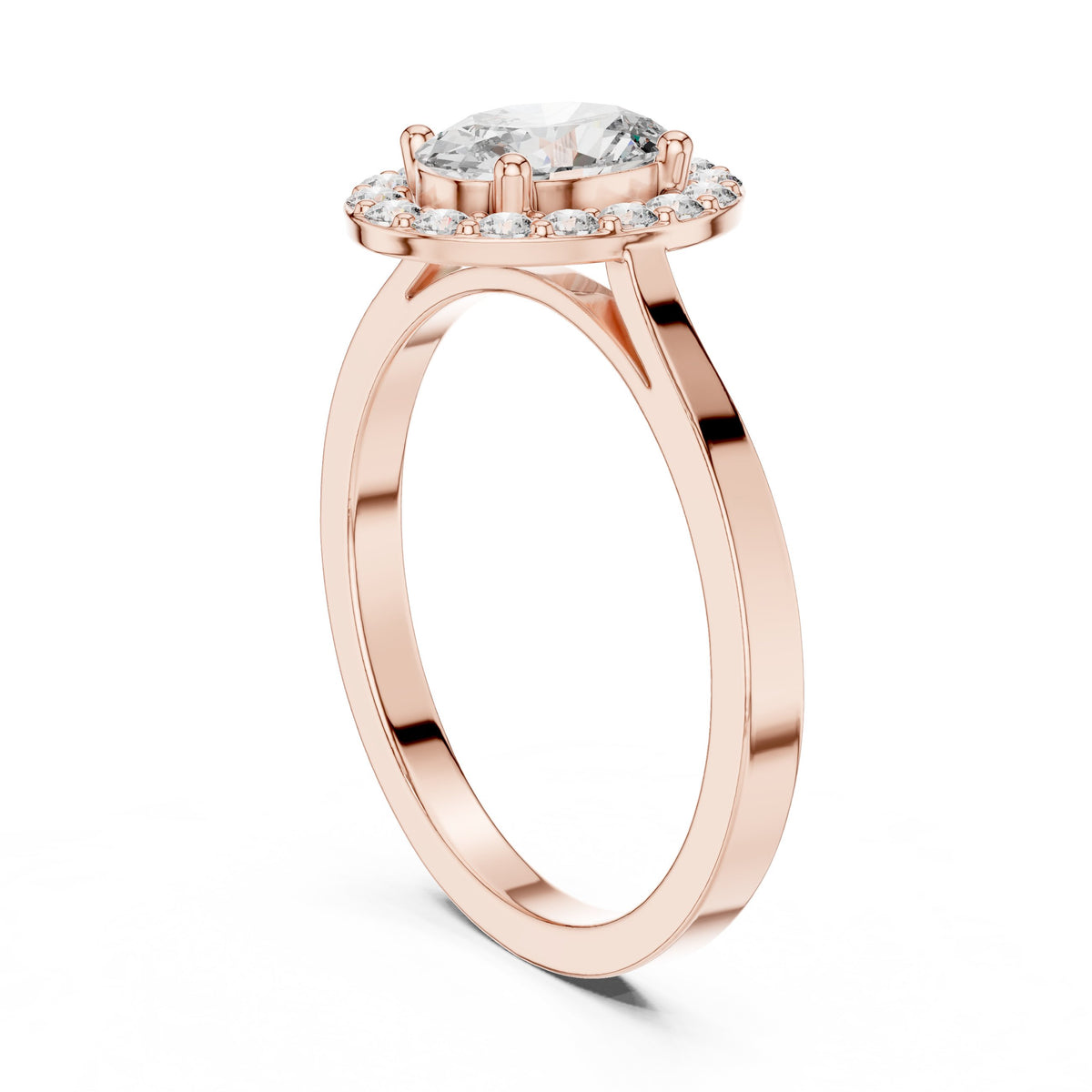 Oval Diamond Halo Engagement Ring with Plain Band