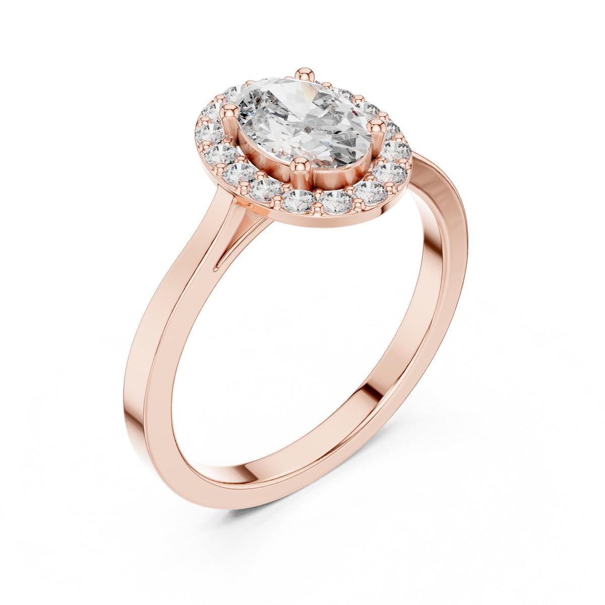 Oval Diamond Halo Engagement Ring with Plain Band