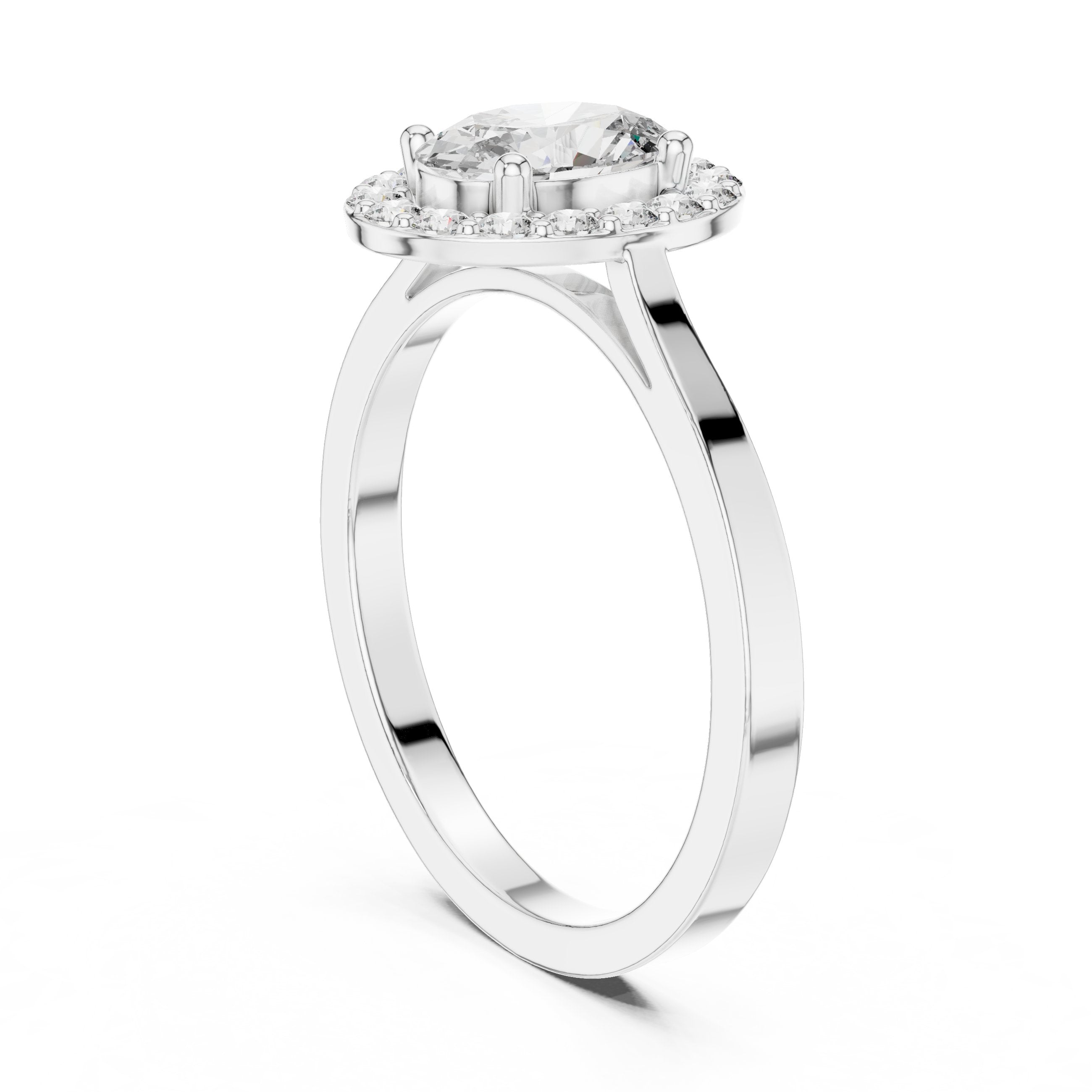 Oval Diamond Halo Engagement Ring with Plain Band in White Gold - VYKA Diamonds