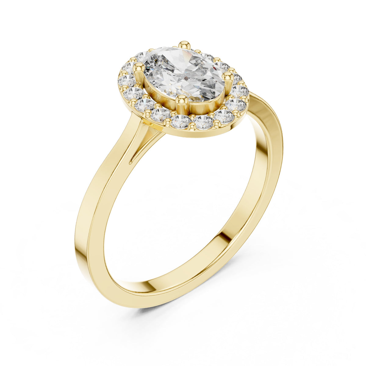 Oval Diamond Halo Engagement Ring with Plain Band