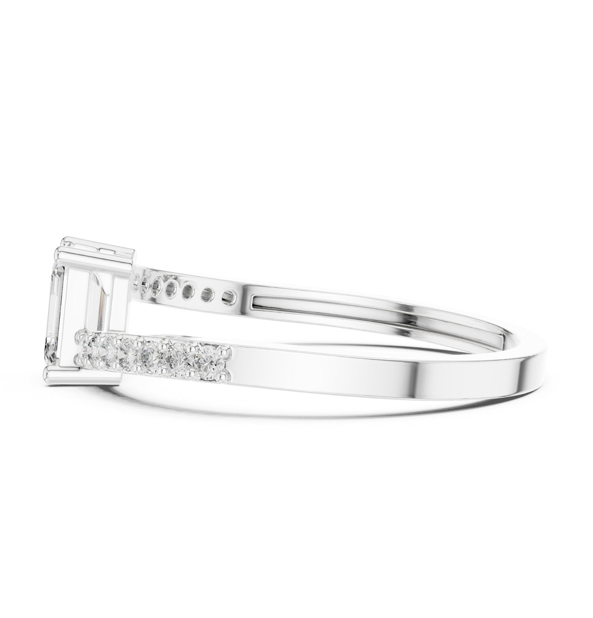 Emerald Cut Engagement Ring with Bar Set Pavé Band