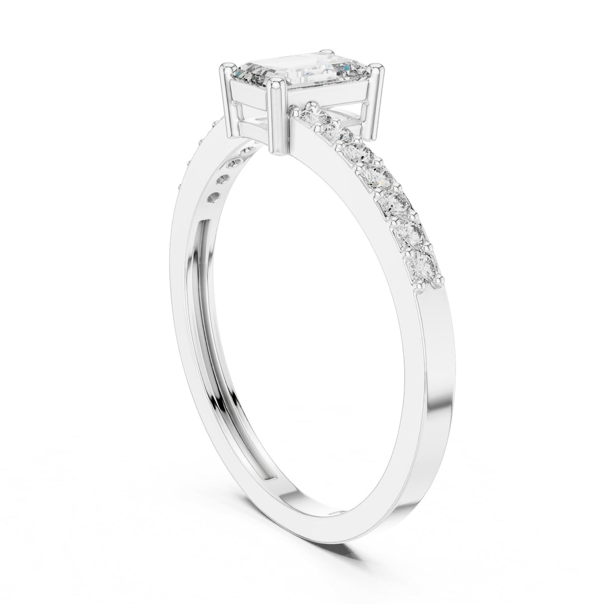 Emerald Cut Engagement Ring with Bar Set Pavé Band