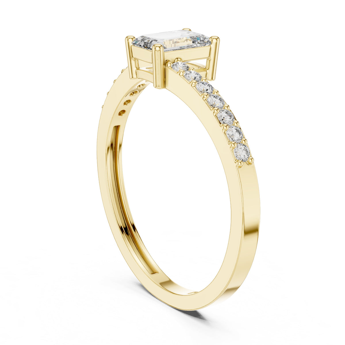 Emerald Cut Engagement Ring with Bar Set Pavé Band