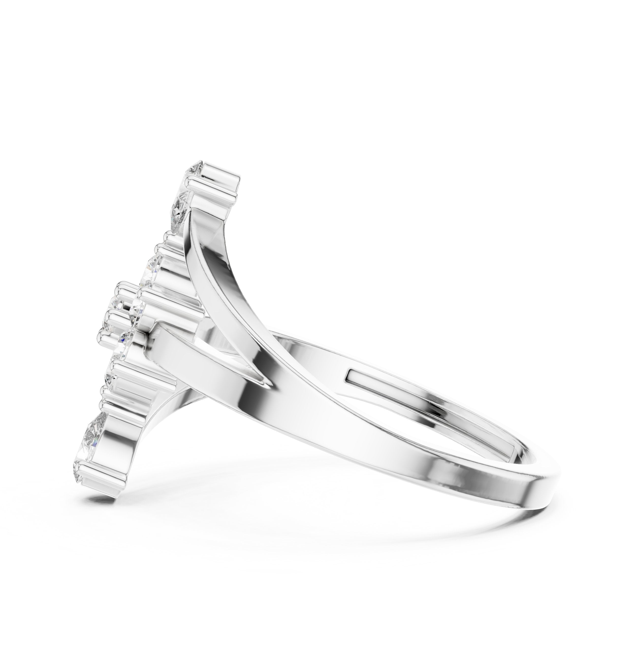Round and Pear Constellation Engagement Ring with Bypass Shank in White Gold - VYKA Diamonds