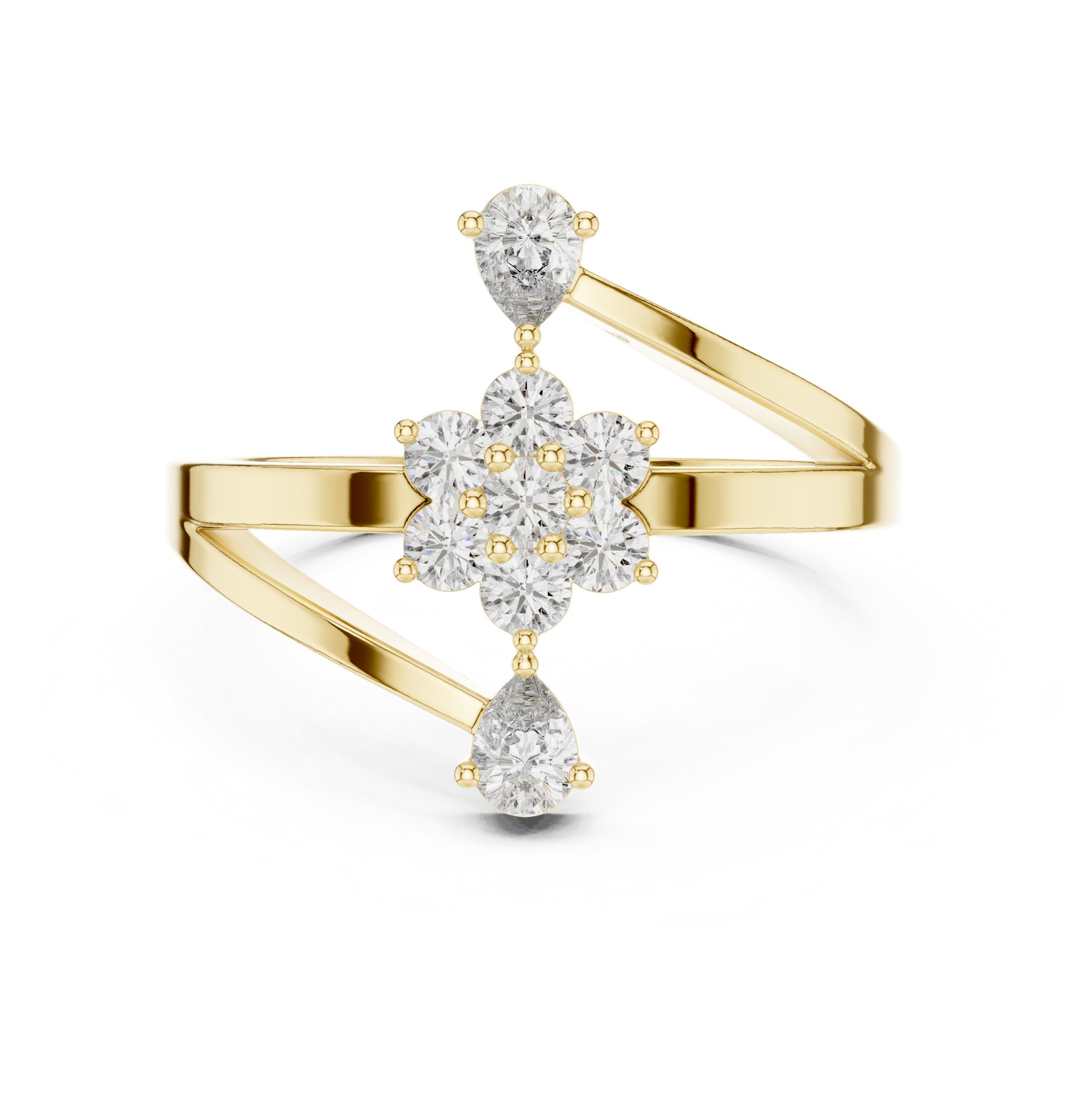 Round and Pear Constellation Engagement Ring with Bypass Shank in Yellow Gold - VYKA Diamonds