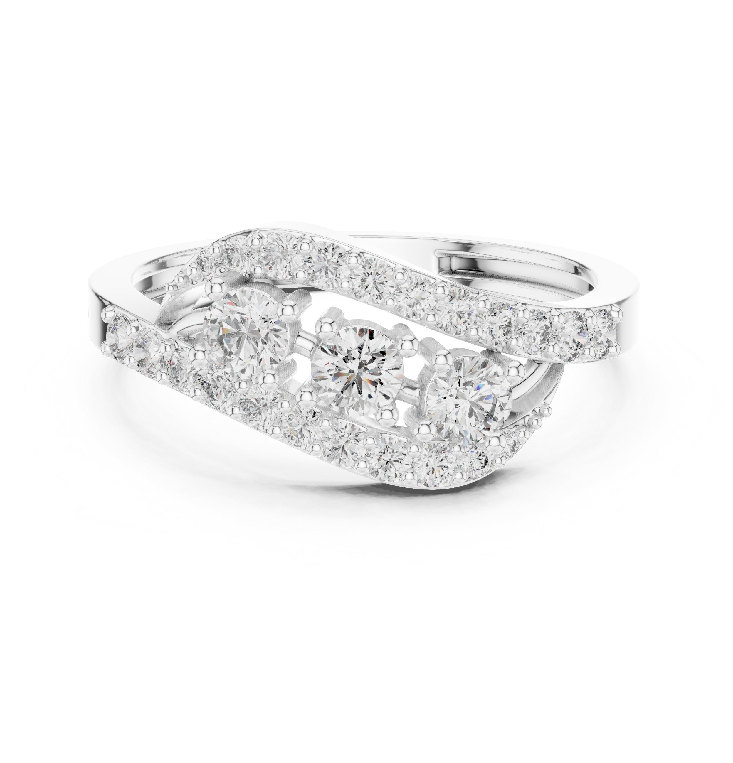 Twisted Three Stone Anniversary Diamond Ring in White Gold - VYKA Diamonds