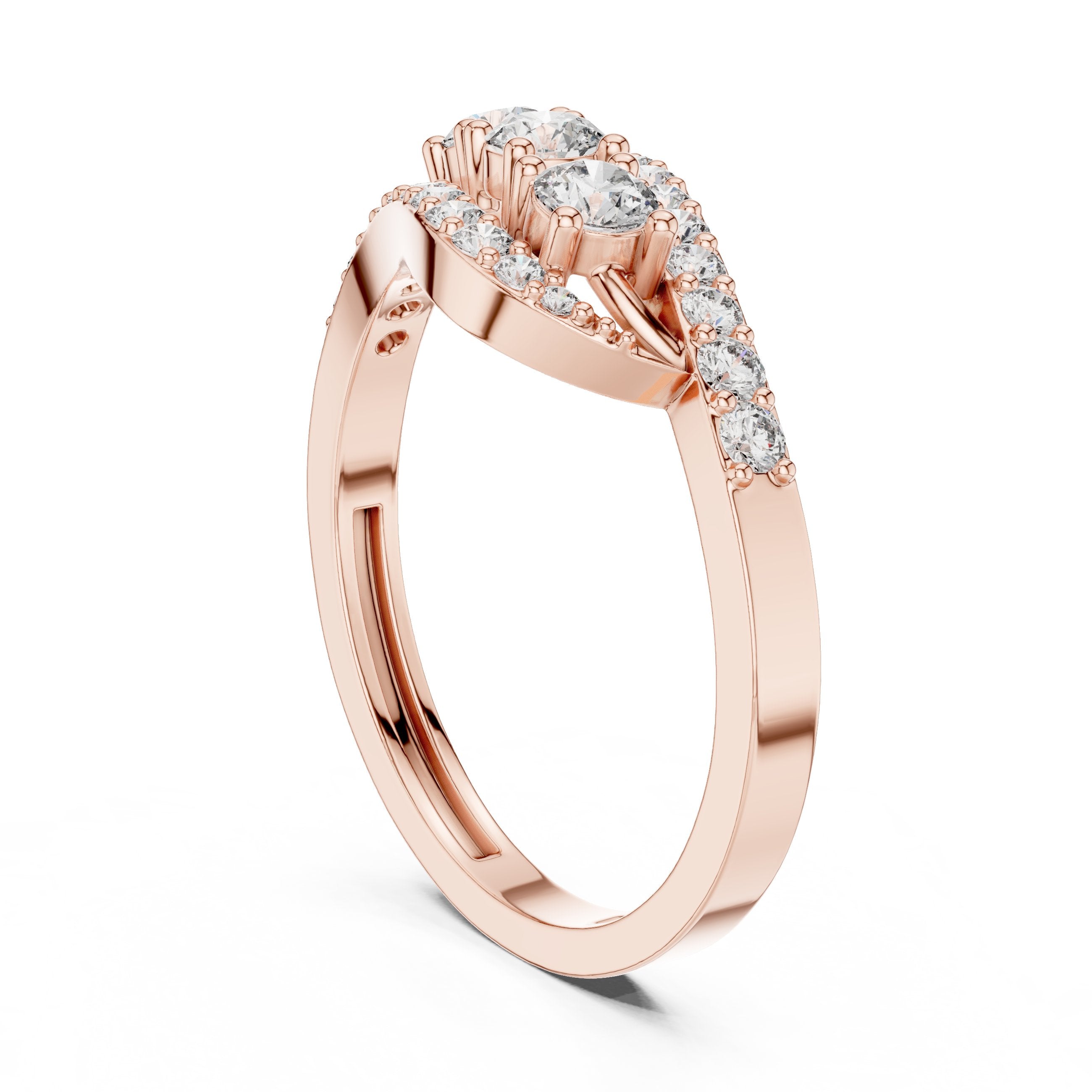 Twisted Three Stone Anniversary Diamond Ring in Rose Gold - VYKA Diamonds