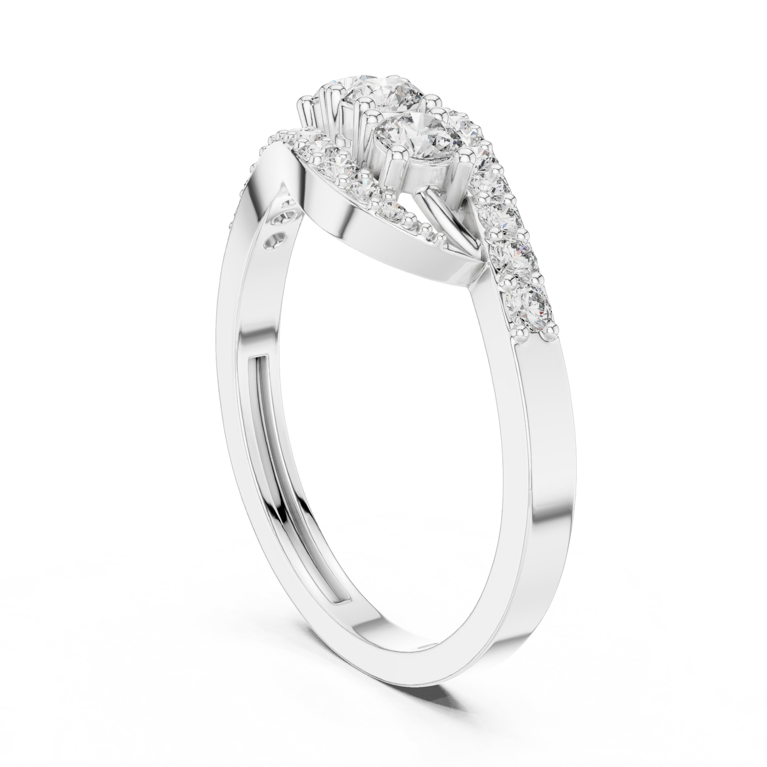 Twisted Three Stone Anniversary Diamond Ring in White Gold - VYKA Diamonds