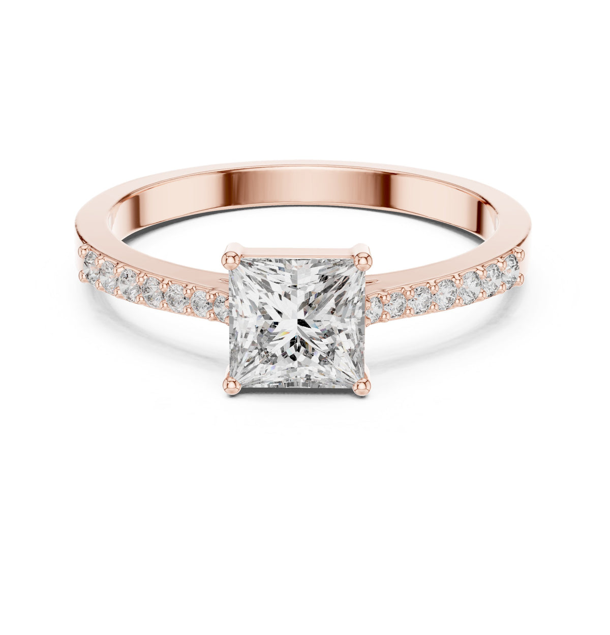 Princess Cut Kite Engagement Ring with Pavé Band
