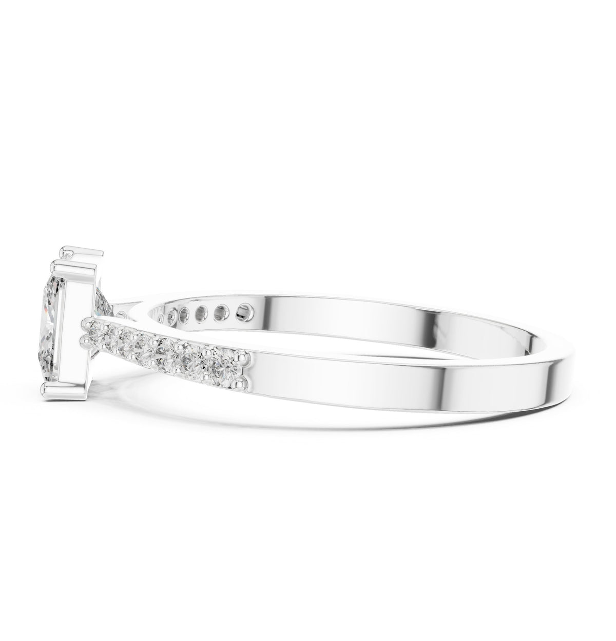Princess Cut Kite Engagement Ring with Pavé Band