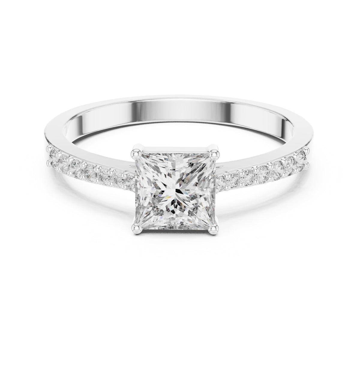 Princess Cut Kite Engagement Ring with Pavé Band