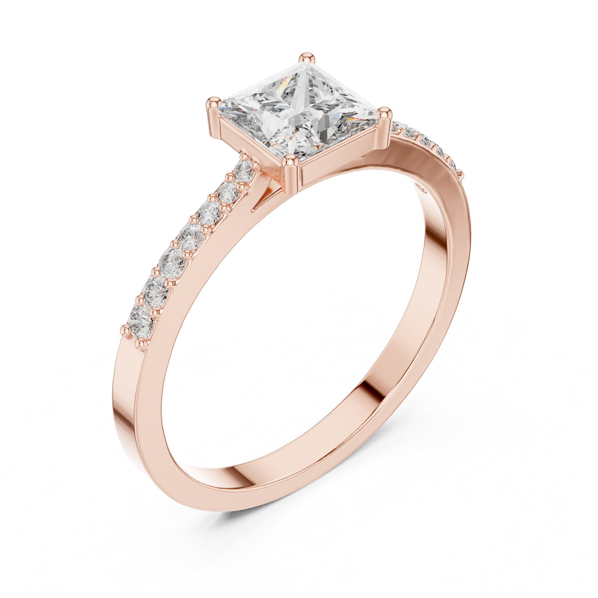 Princess Cut Kite Engagement Ring with Pavé Band
