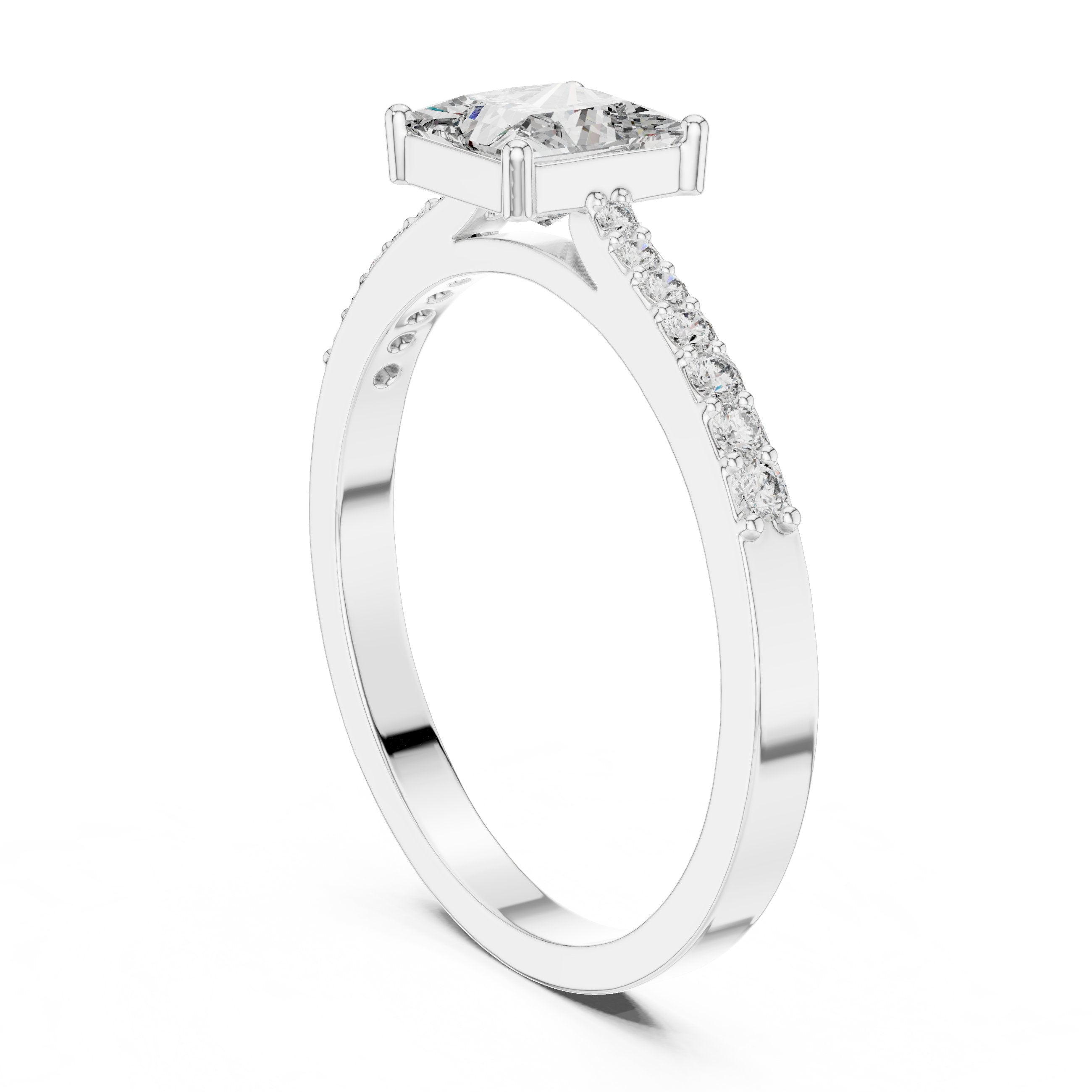 Princess Cut Kite Engagement Ring with Pavé Band in White Gold - VYKA Diamonds