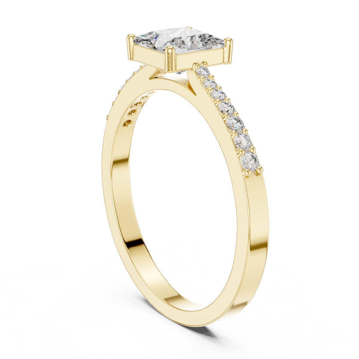 Princess Cut Kite Engagement Ring with Pavé Band