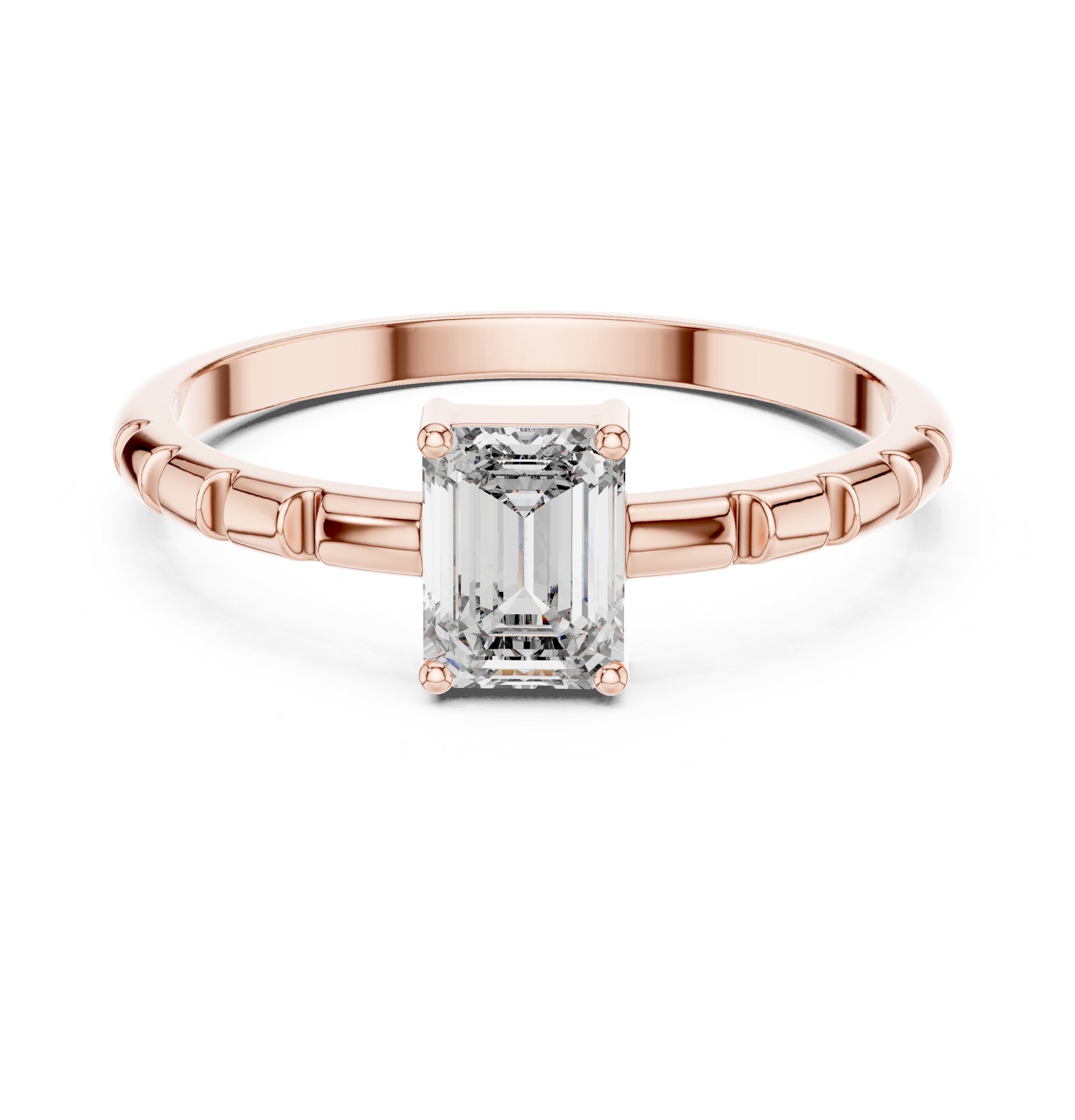 Petite Emerald Cut Solitaire Engagement Ring in Rose Gold - VYKA Diamonds