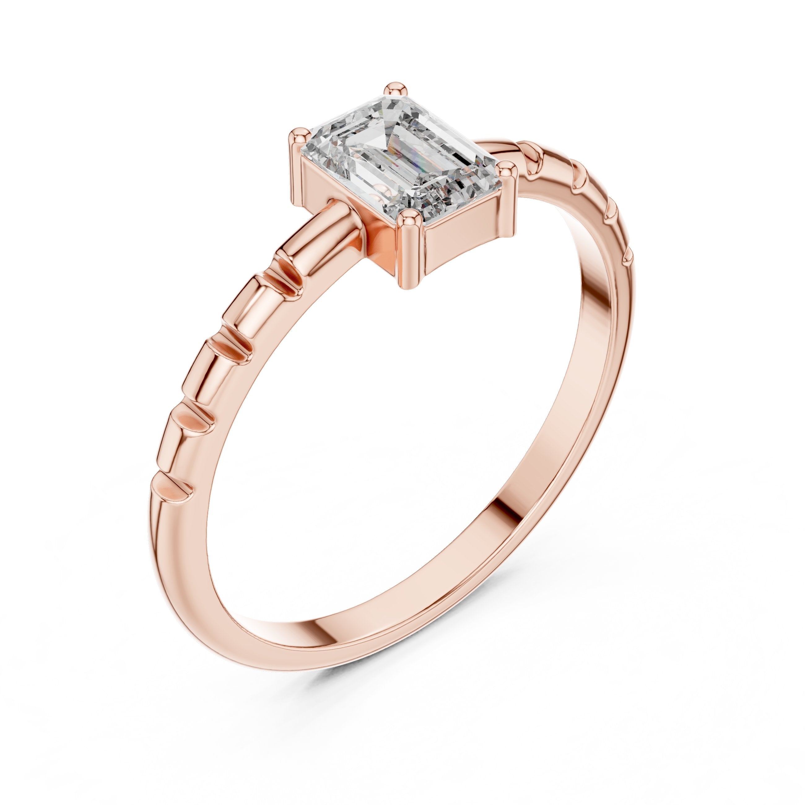 Petite Emerald Cut Solitaire Engagement Ring in Rose Gold - VYKA Diamonds