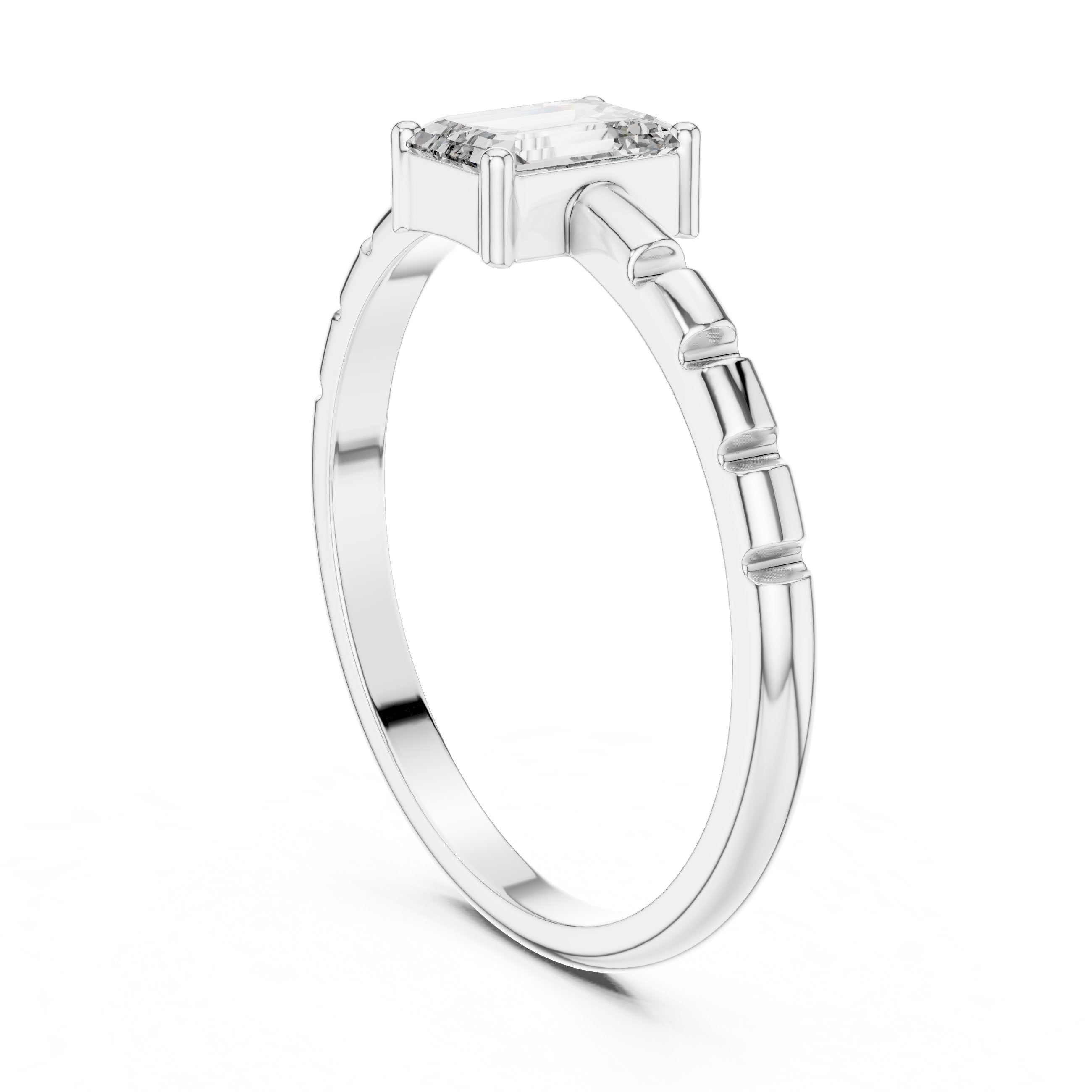 Petite Emerald Cut Solitaire Engagement Ring in White Gold - VYKA Diamonds