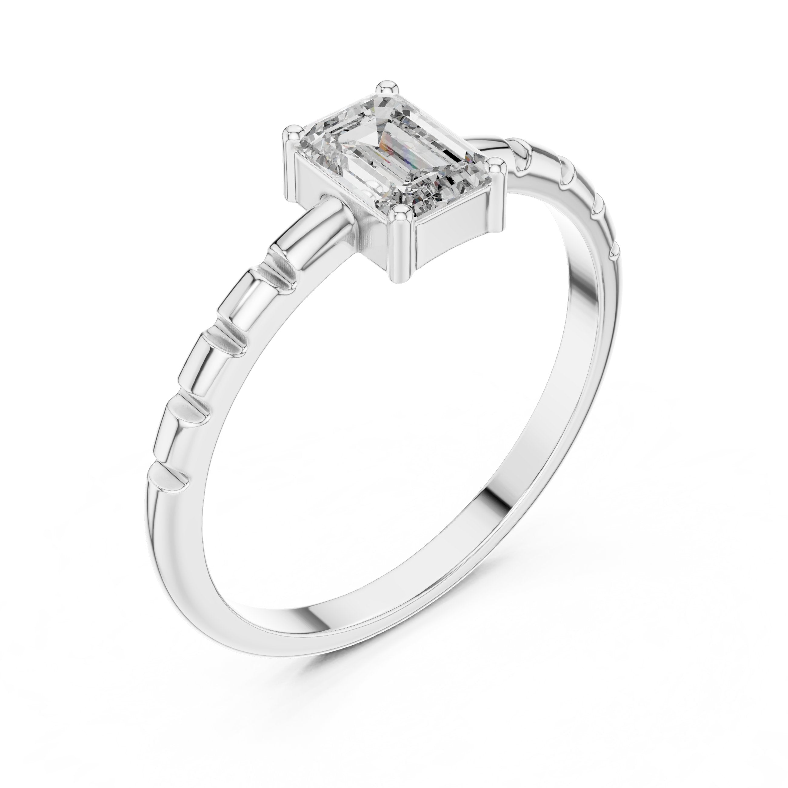 Petite Emerald Cut Solitaire Engagement Ring in White Gold - VYKA Diamonds