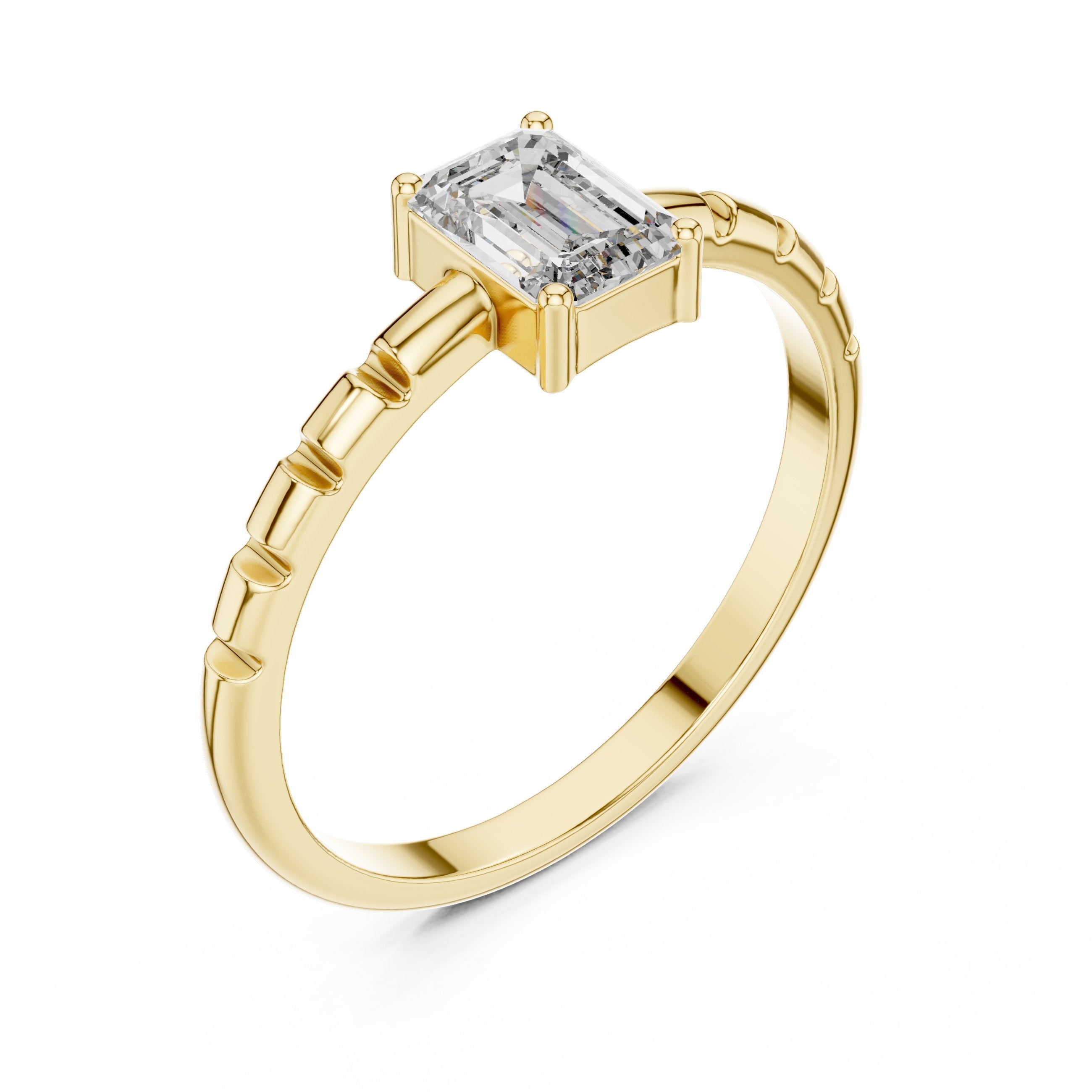 Petite Emerald Cut Solitaire Engagement Ring in Yellow Gold - VYKA Diamonds